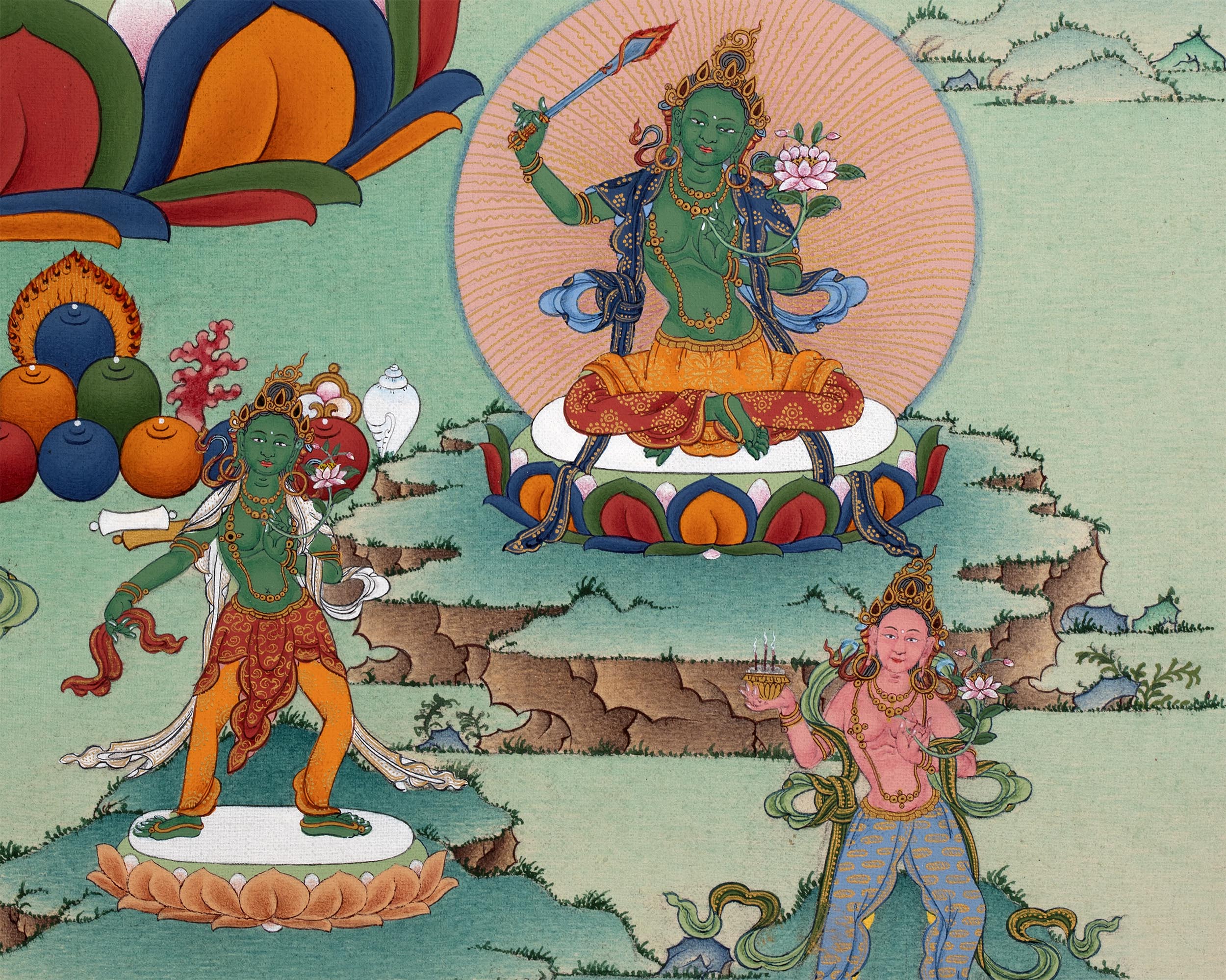 Gyalwa Gyatso (Red Chenrezig- Consort) Mandala, Tibetan Yidam Thangka Painting
