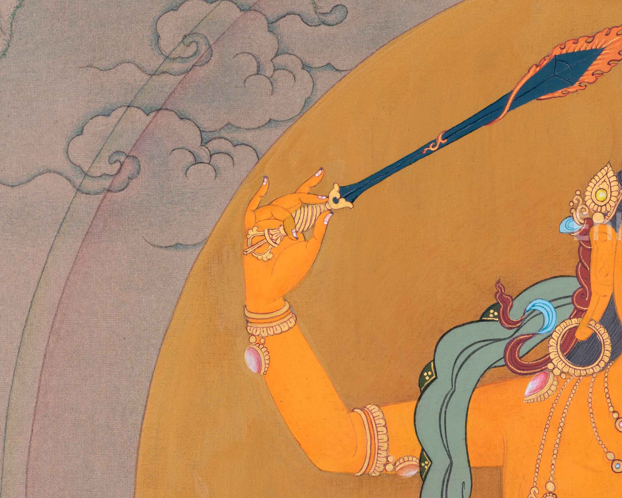Deity Of Wisdom, Manjushri Buddhism Hand-Painted Thangka | Traditional Sacred Art for Daily Practice