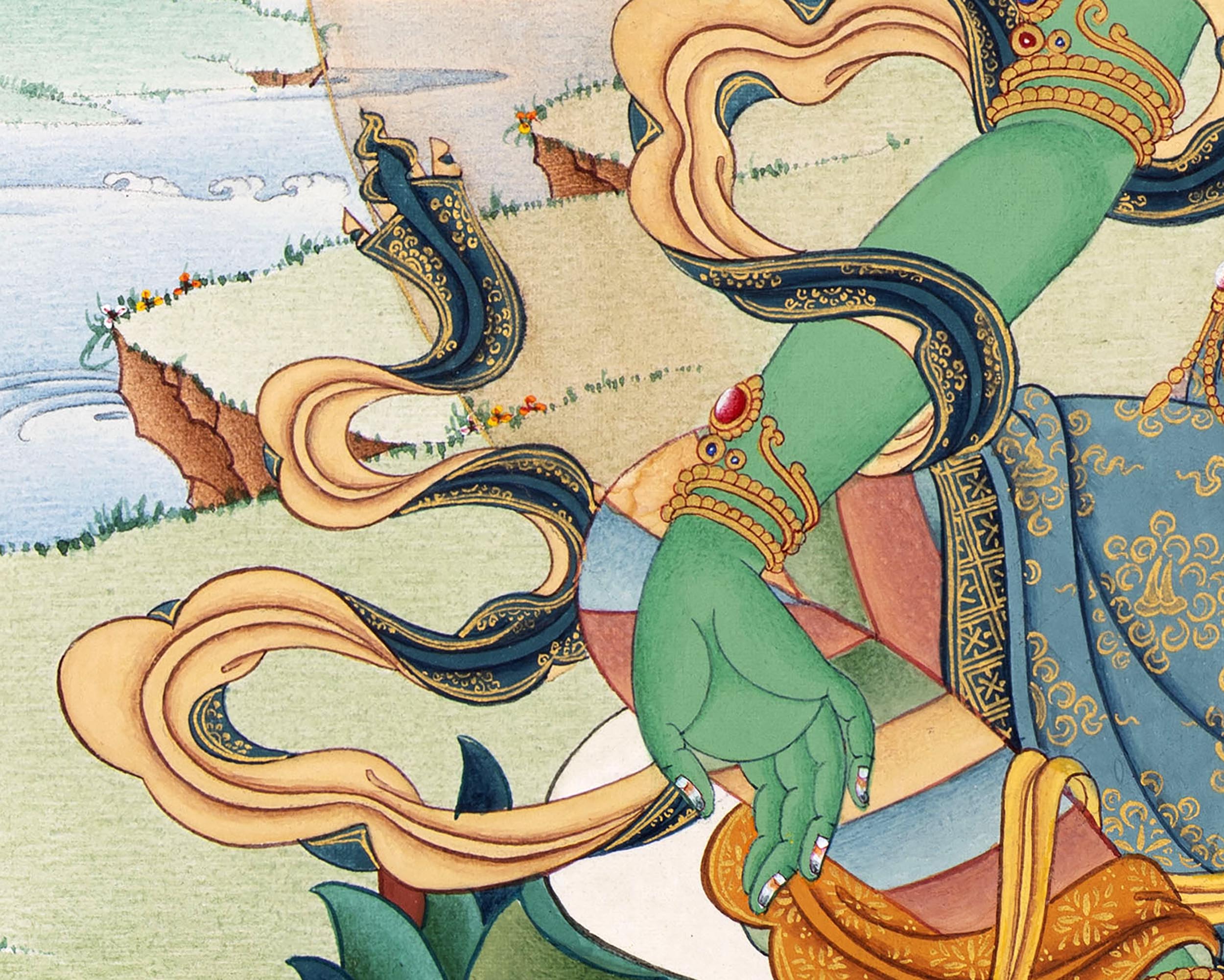 Green Tara Goddess | Traditionally Hand Painted Mother Tara Thangka