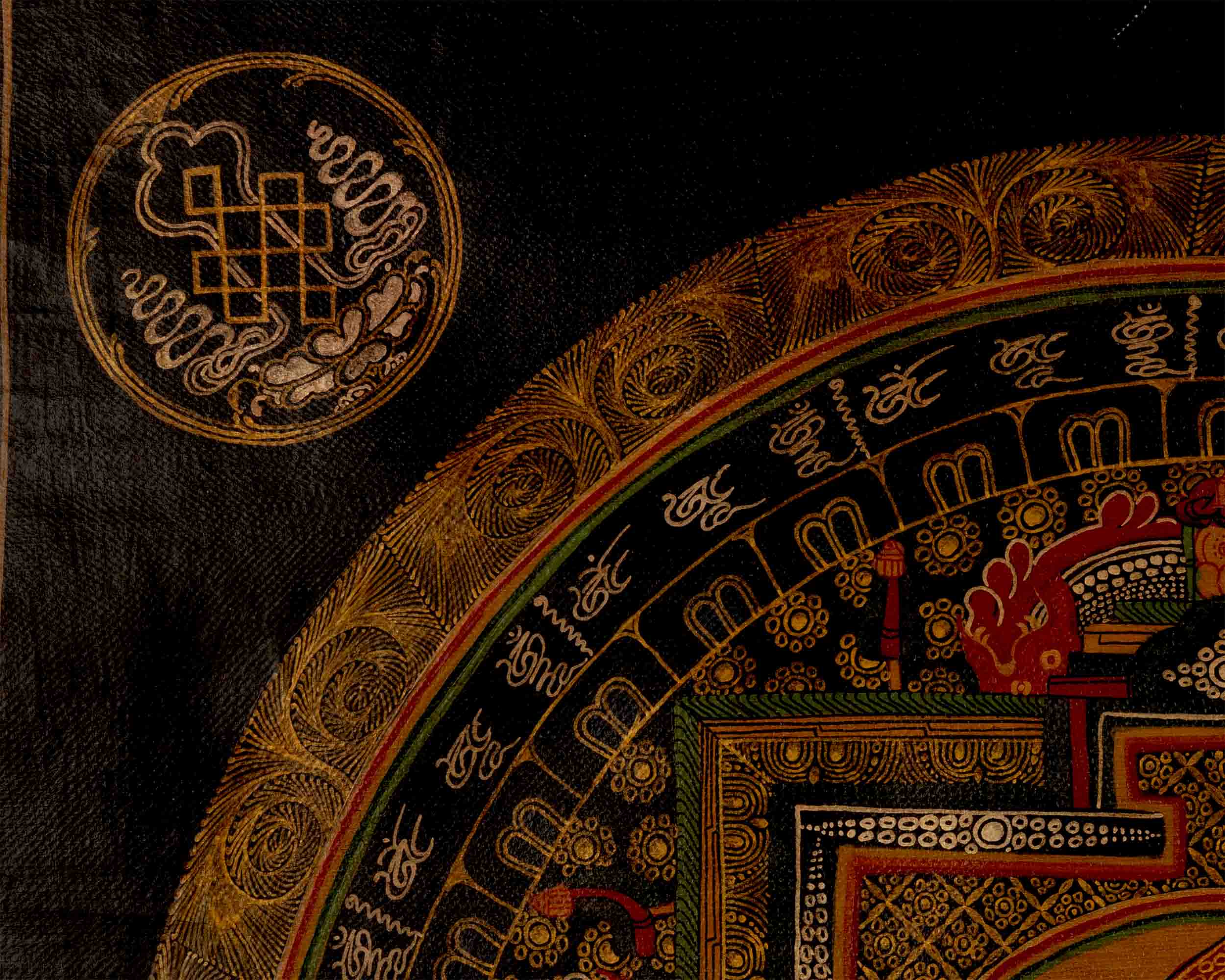 Oil Varnished Endless Knot Mandala Thangka | Hand Painted Mandala Art