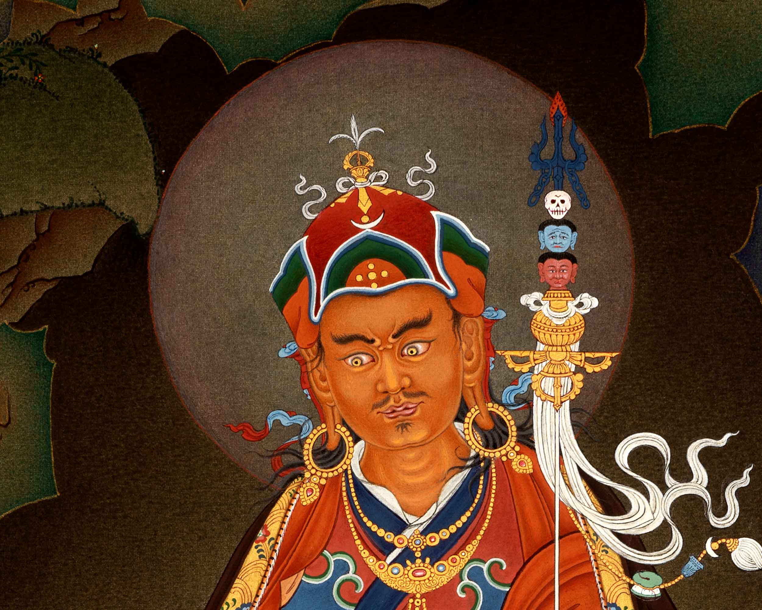 Guru Rinpoche with Consorts| Traditional Hand Painted Buddhist Art