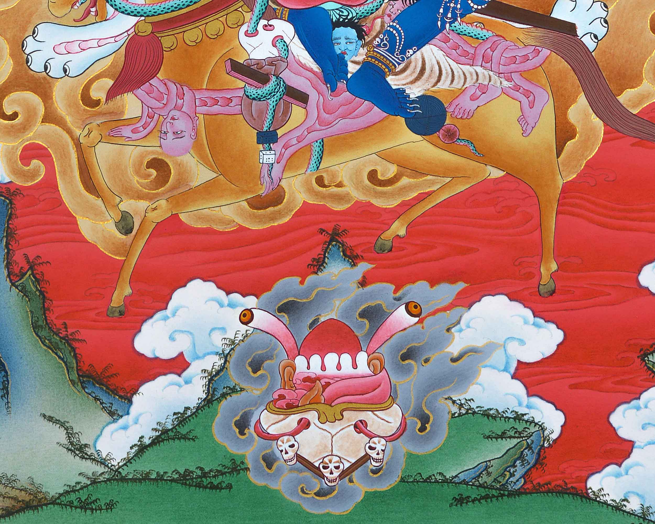 Himalayan Hand-Made Palden Lhamo Mantra Practice Thangka | Tibetan Deity Art On Cotton Canvas