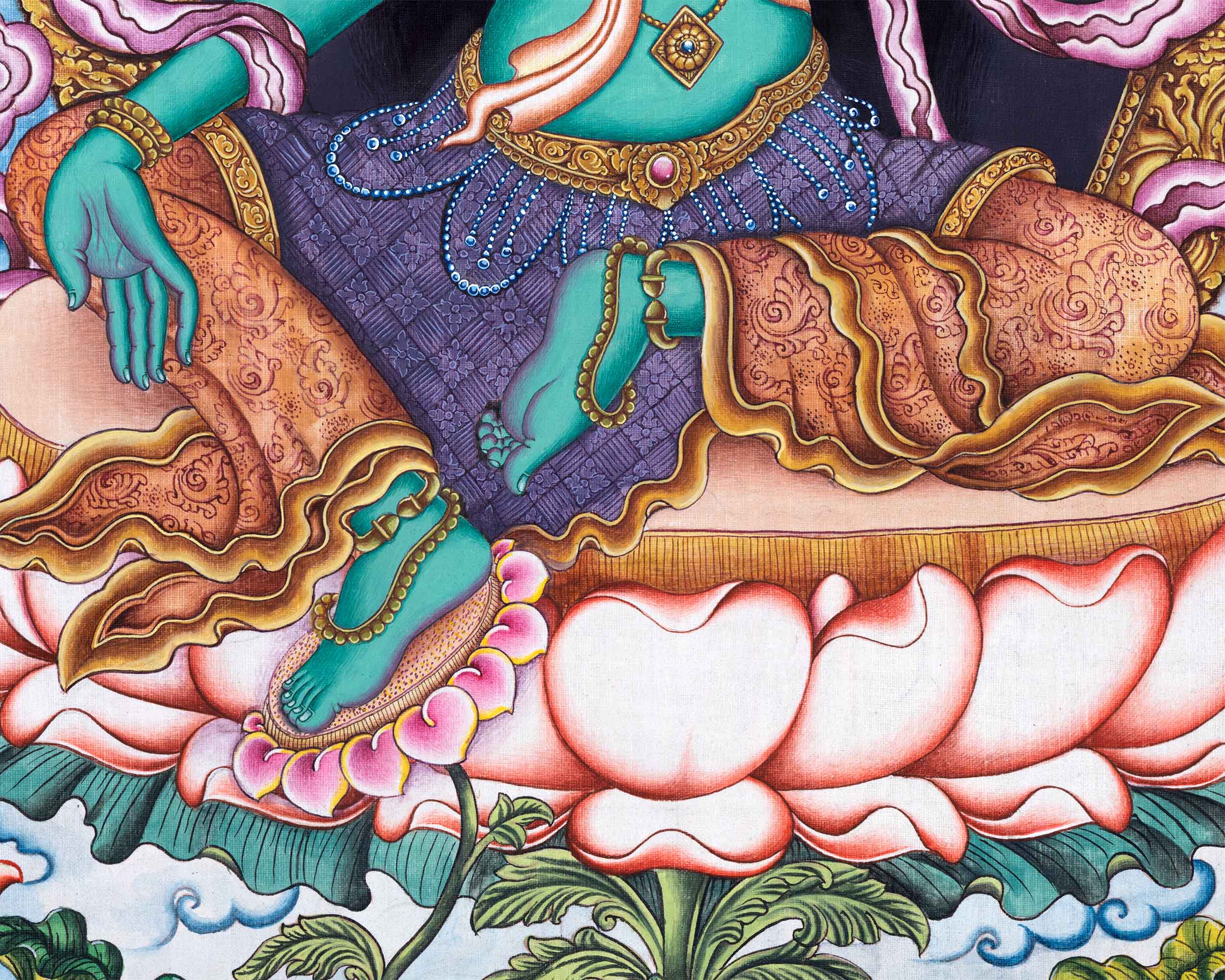 Green Tara Buddha Goddess High-Quality Giclee Print | Traditional Nepali Deity Art