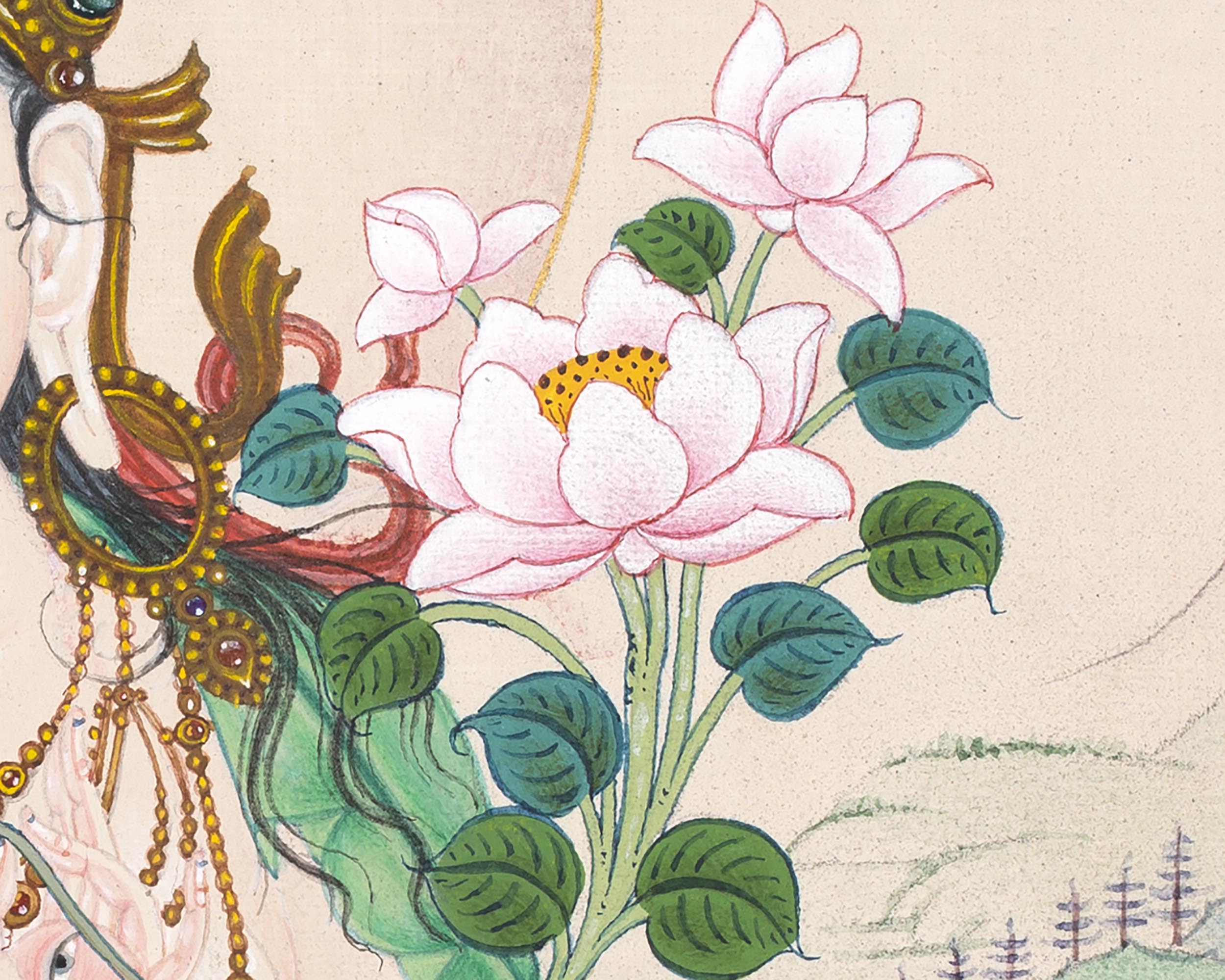 High Quality Digital White Tara Thangka Print | The Serene Goddess of Healing