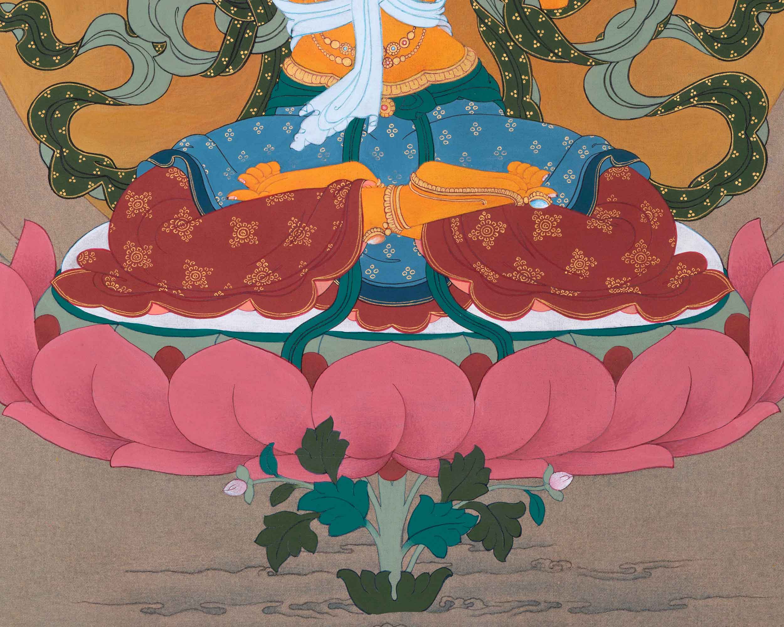 Deity Of Wisdom, Manjushri Buddhism Hand-Painted Thangka | Traditional Sacred Art for Daily Practice