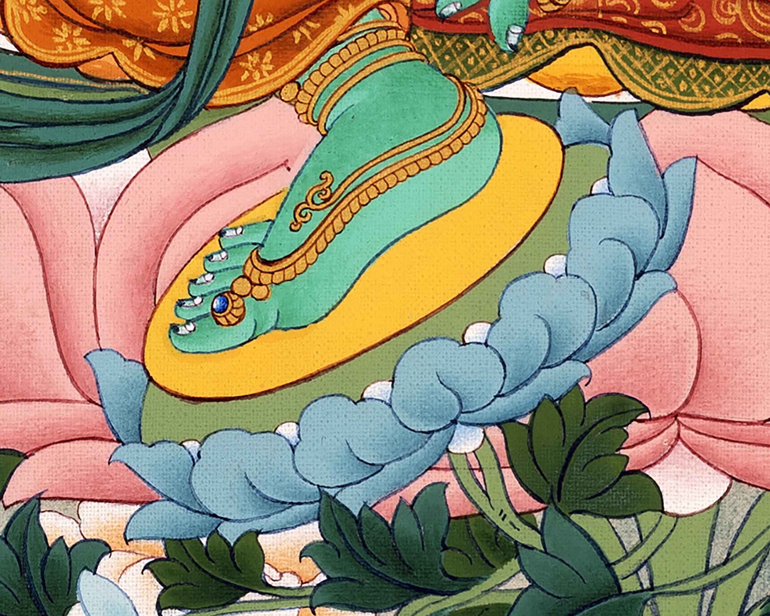 Green Tara Painting Art | Traditional Tibetan Tara Meditation Thangka