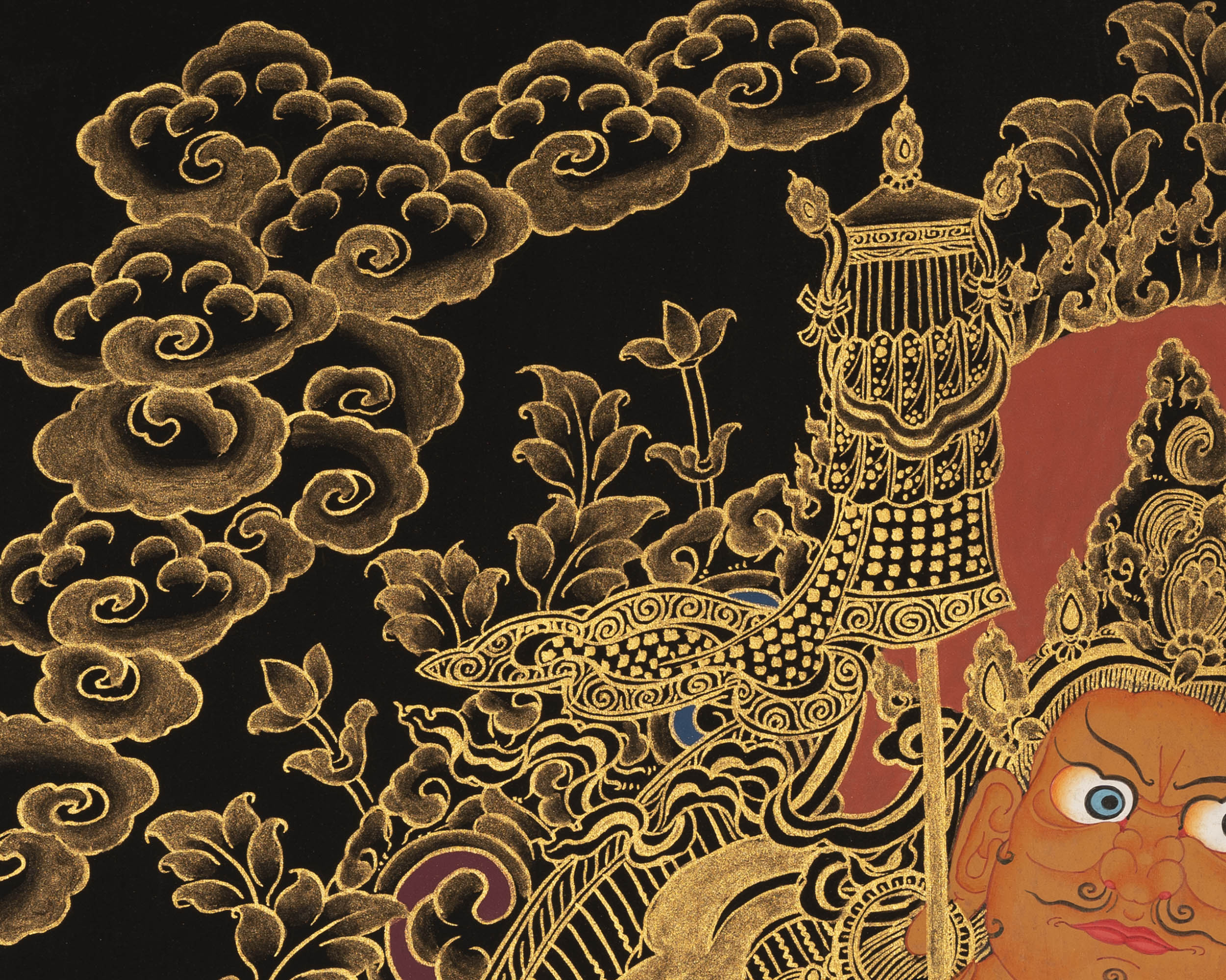 Gold Dzambala Thangka | Tibetan Buddhist Wall Decoration