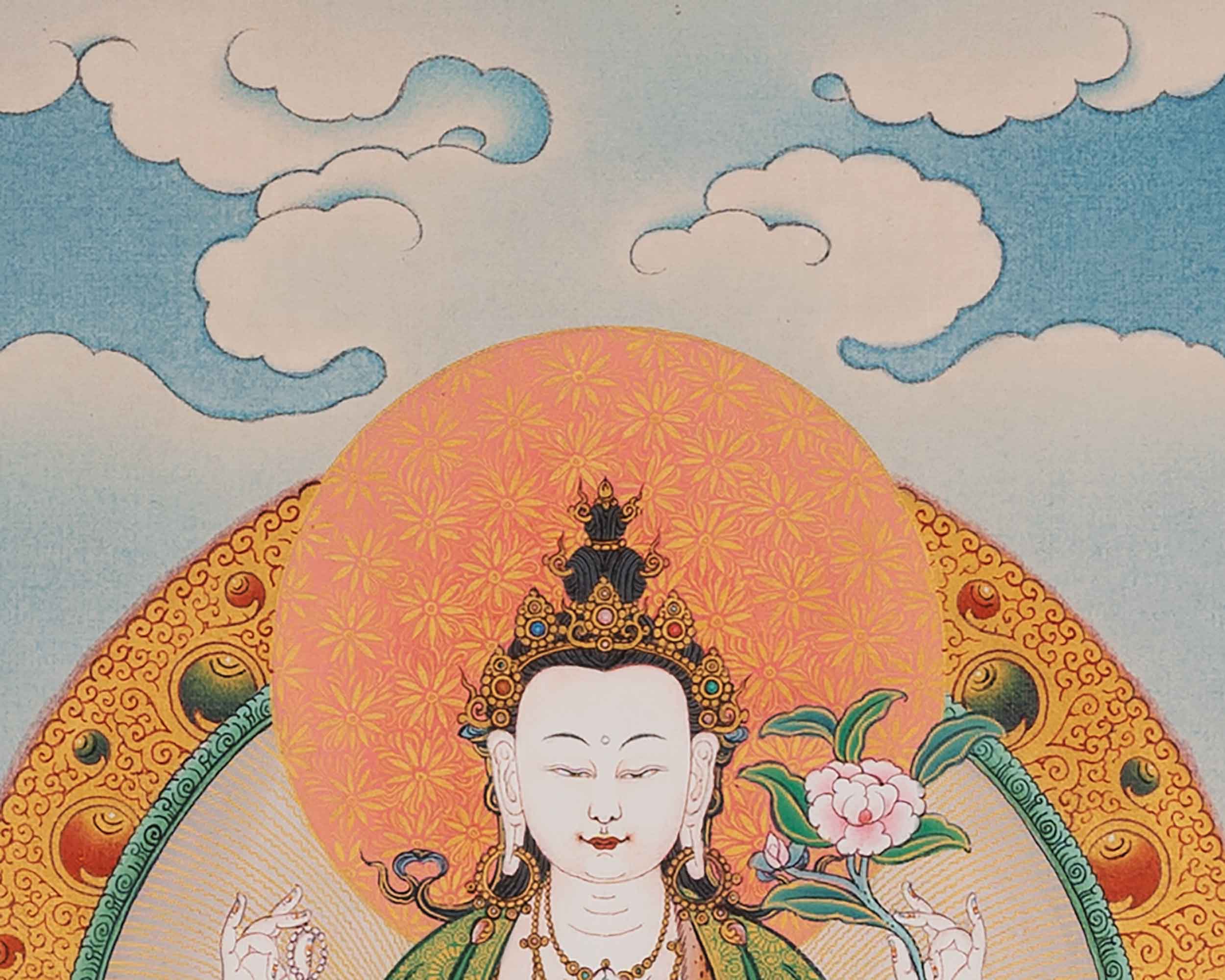 Traditional Chenrezig Empowerment Thangka | Chenrezig With Manjushri And Vajrapani Art