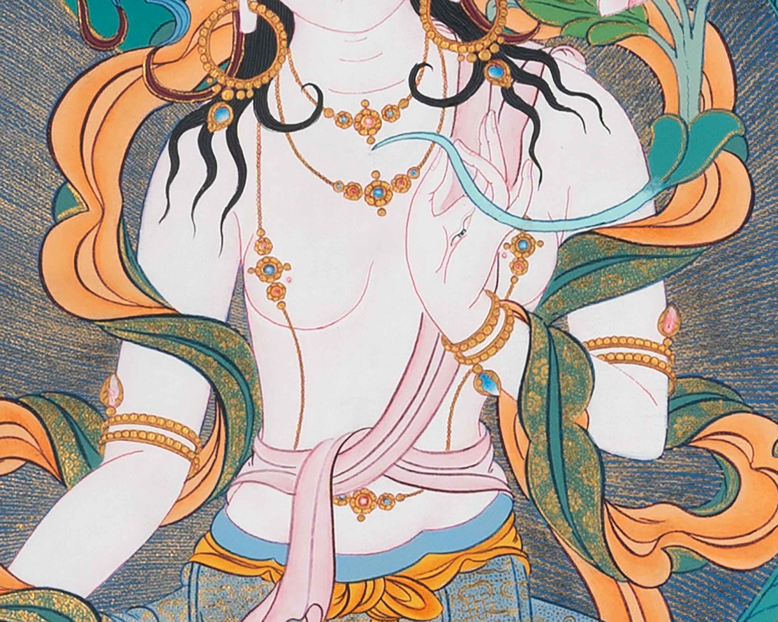 White Tara Meditation Practice Thangka | White Tara With Amitayus and Namgyalma