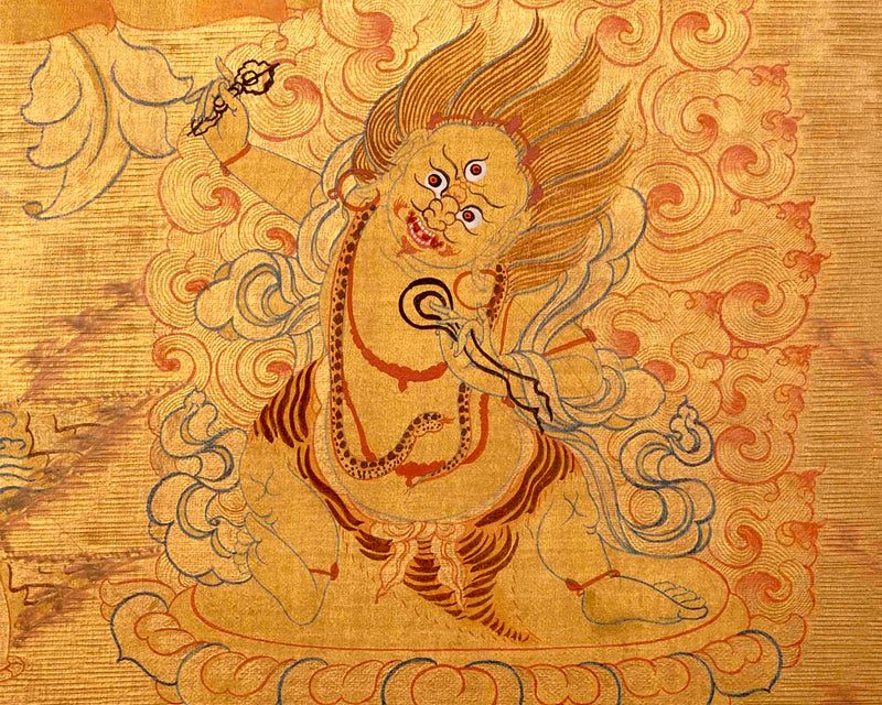 Gold Manjushree Thangka | Hand Painted Bodhisattva Art