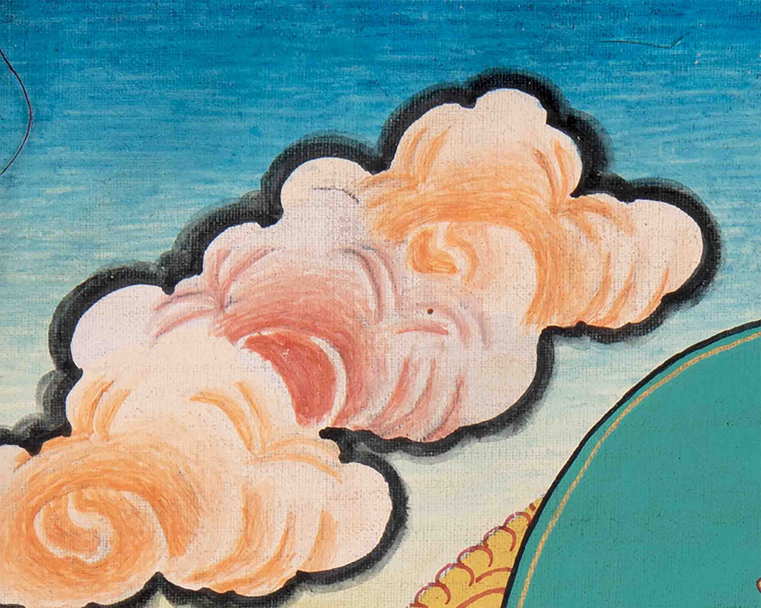 Dzambala Kubera Thangka With Brocade | Hand-Painted Deity Of Wealth