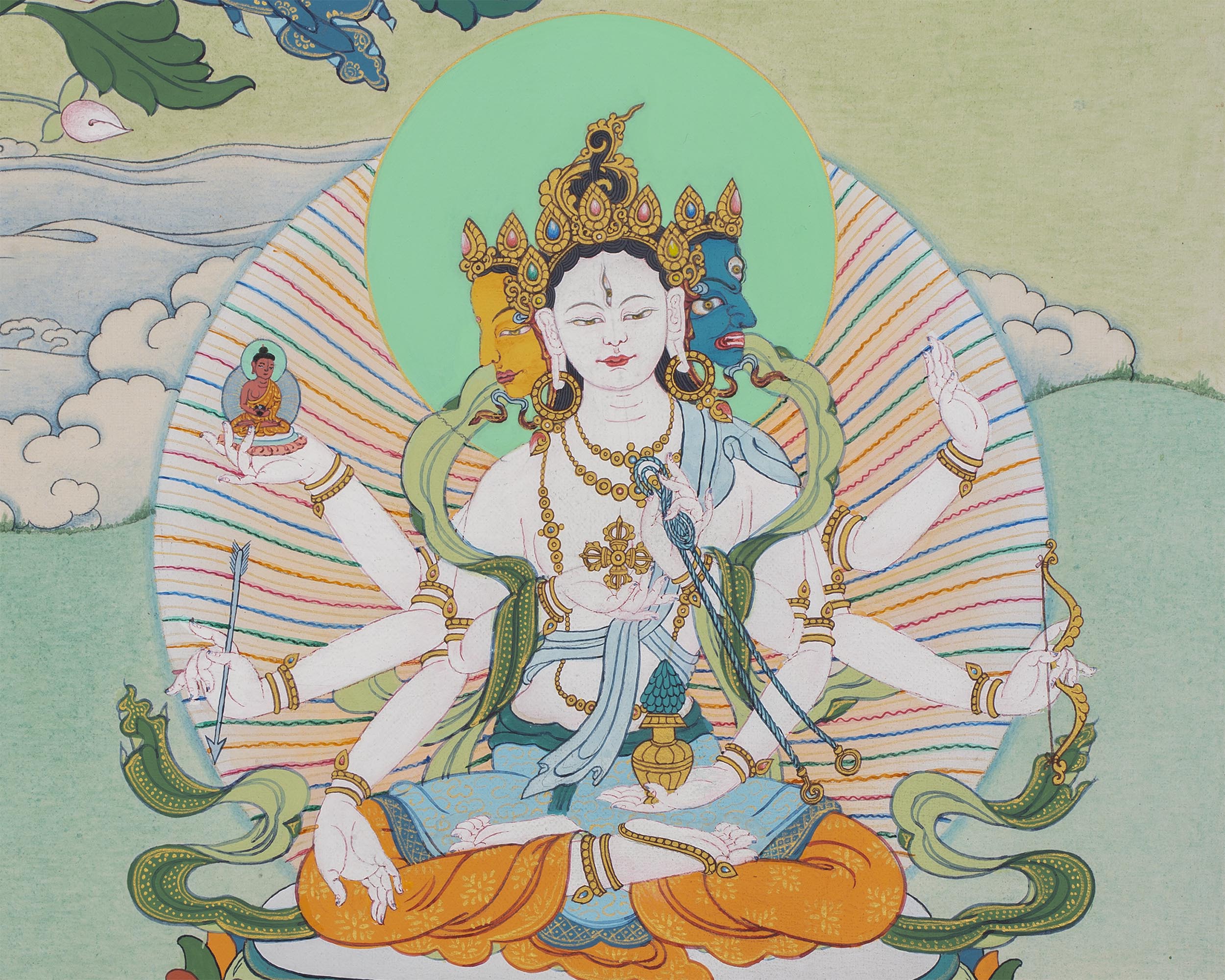 White Tara With Amitayus and Namgyalma Thangka | Tibetan Thangka Painting | Vajrayana Art