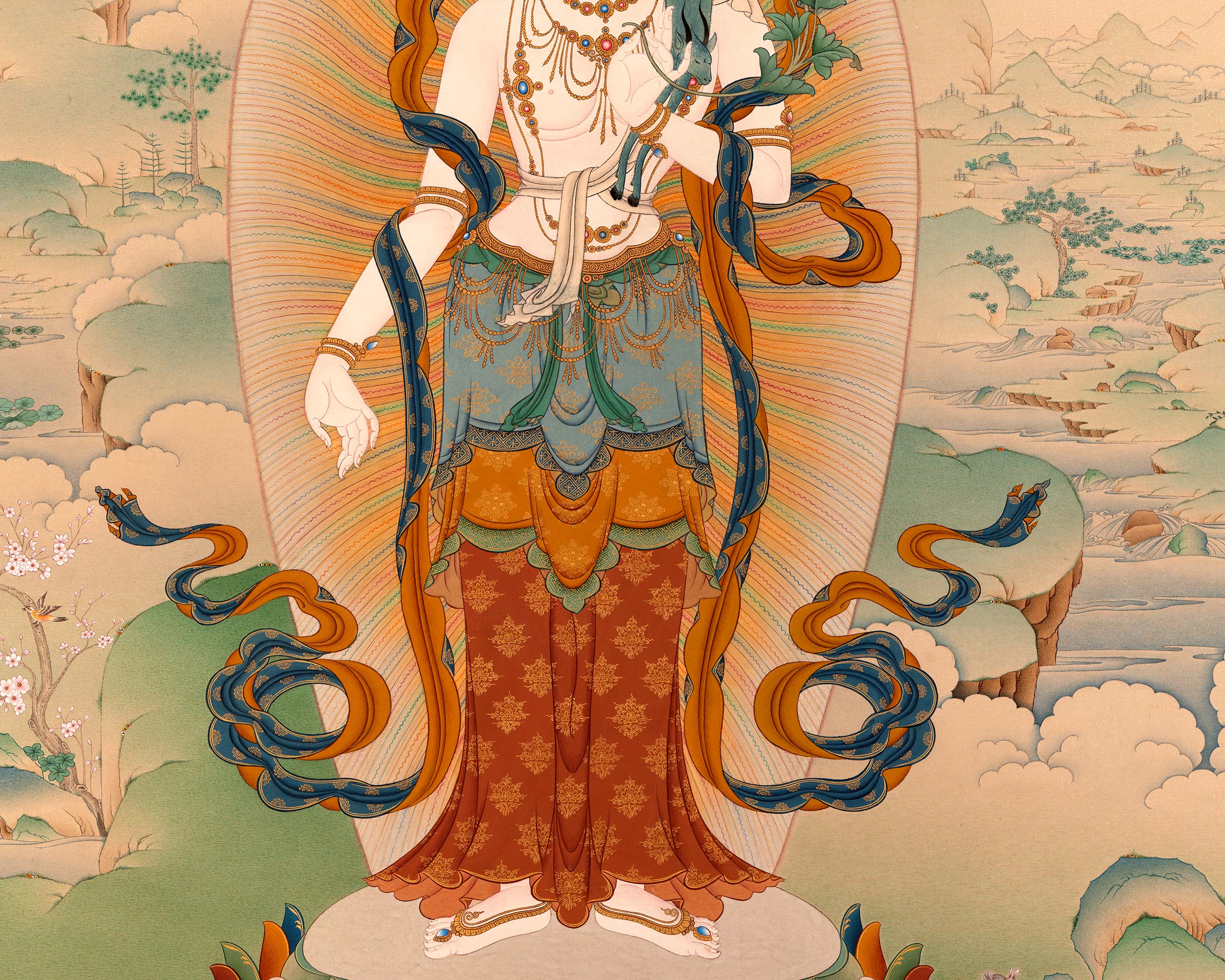 Standing Chenrezig Thangka Print | Bodhisattva Art Print