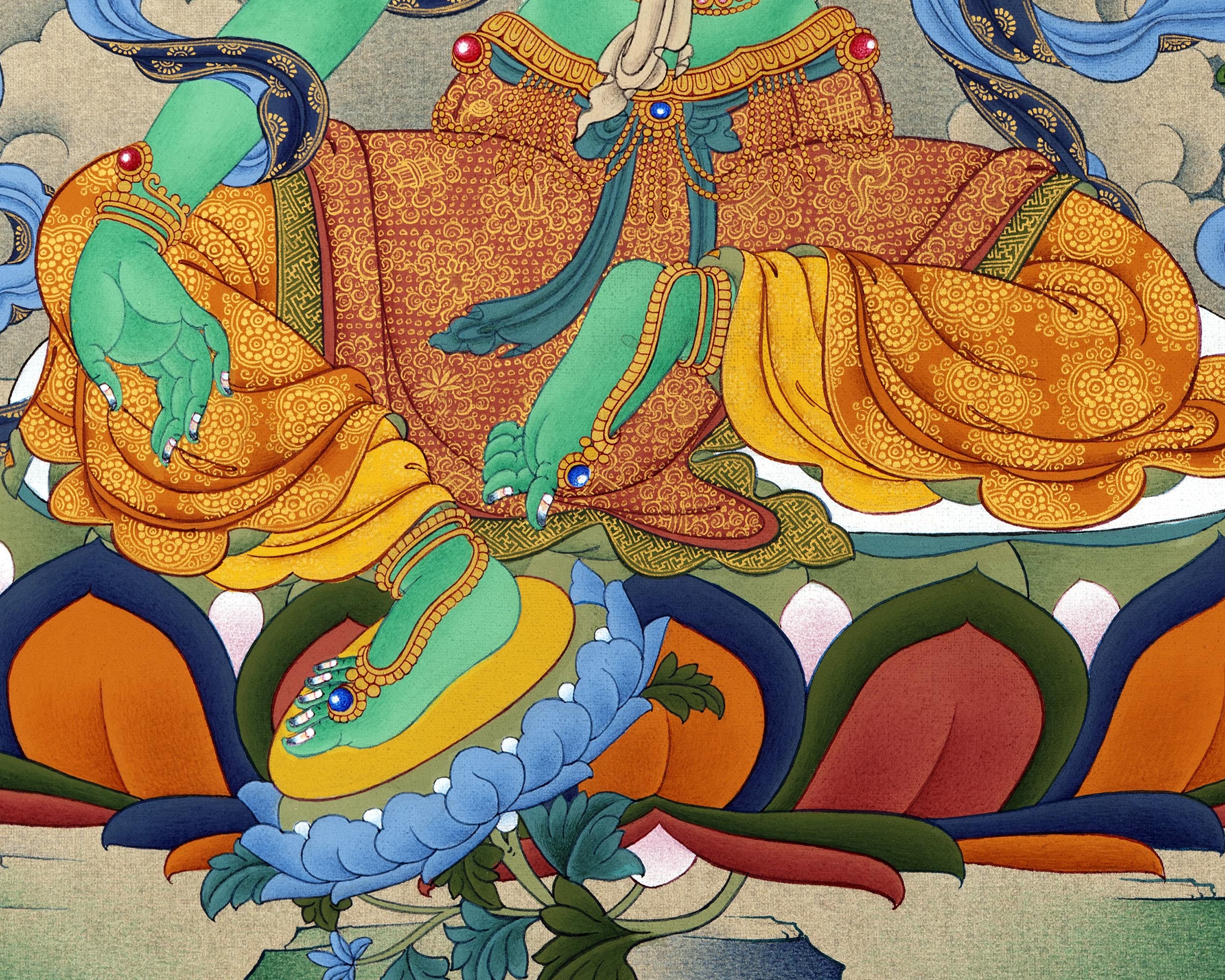 Indoor Green Tara Thangka | Mother Tara | Traditional Hand Painted Deity