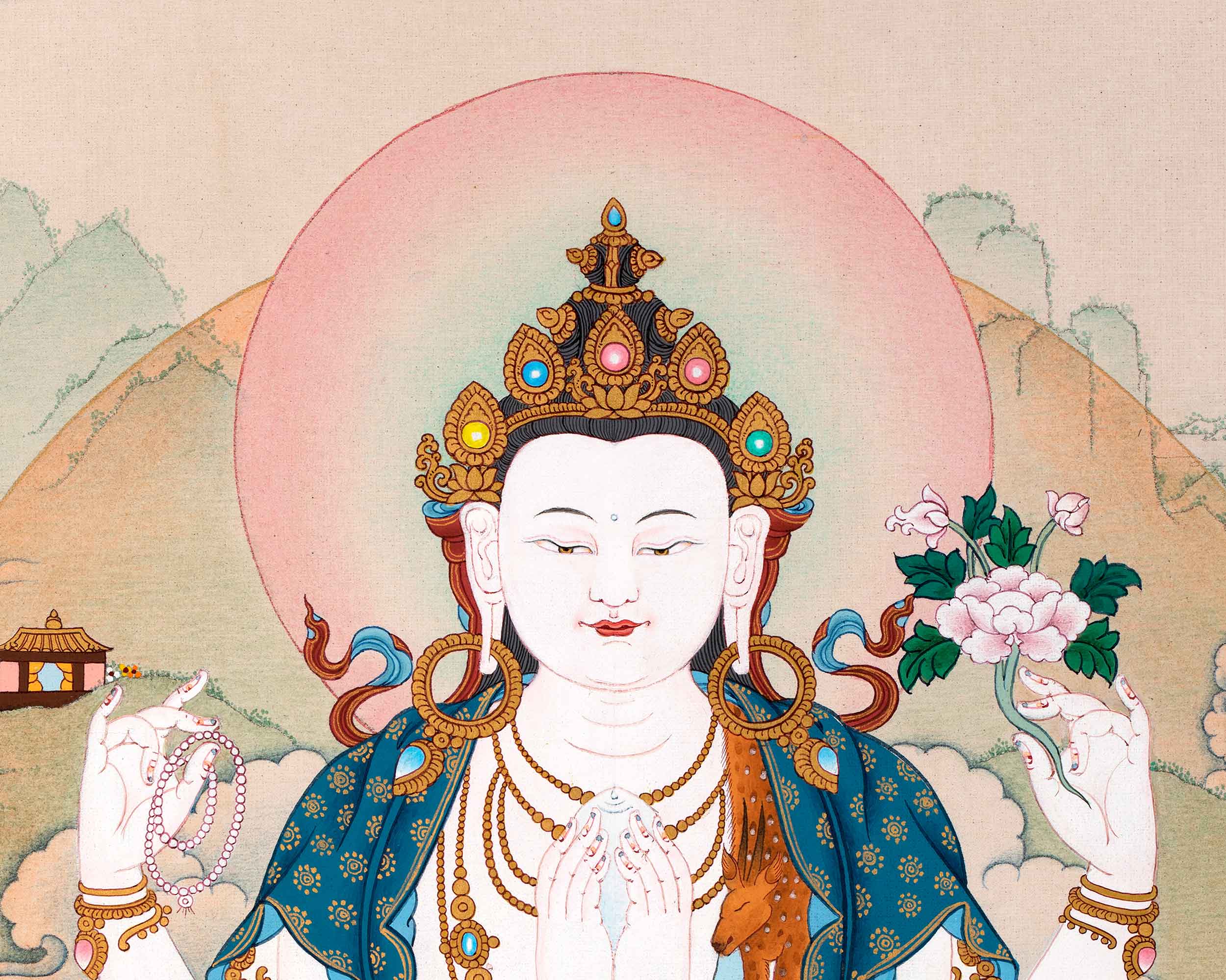 Buddhist Avalokiteshvara Thangka | Traditional Hand Painted Artwork