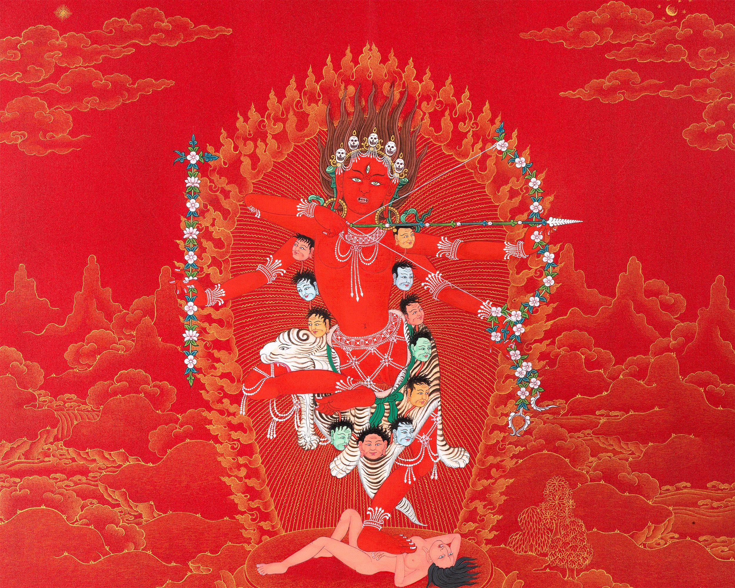 Kurukulla with Ganesh And Takiraja | Tibetan Thangka in Marthang Style