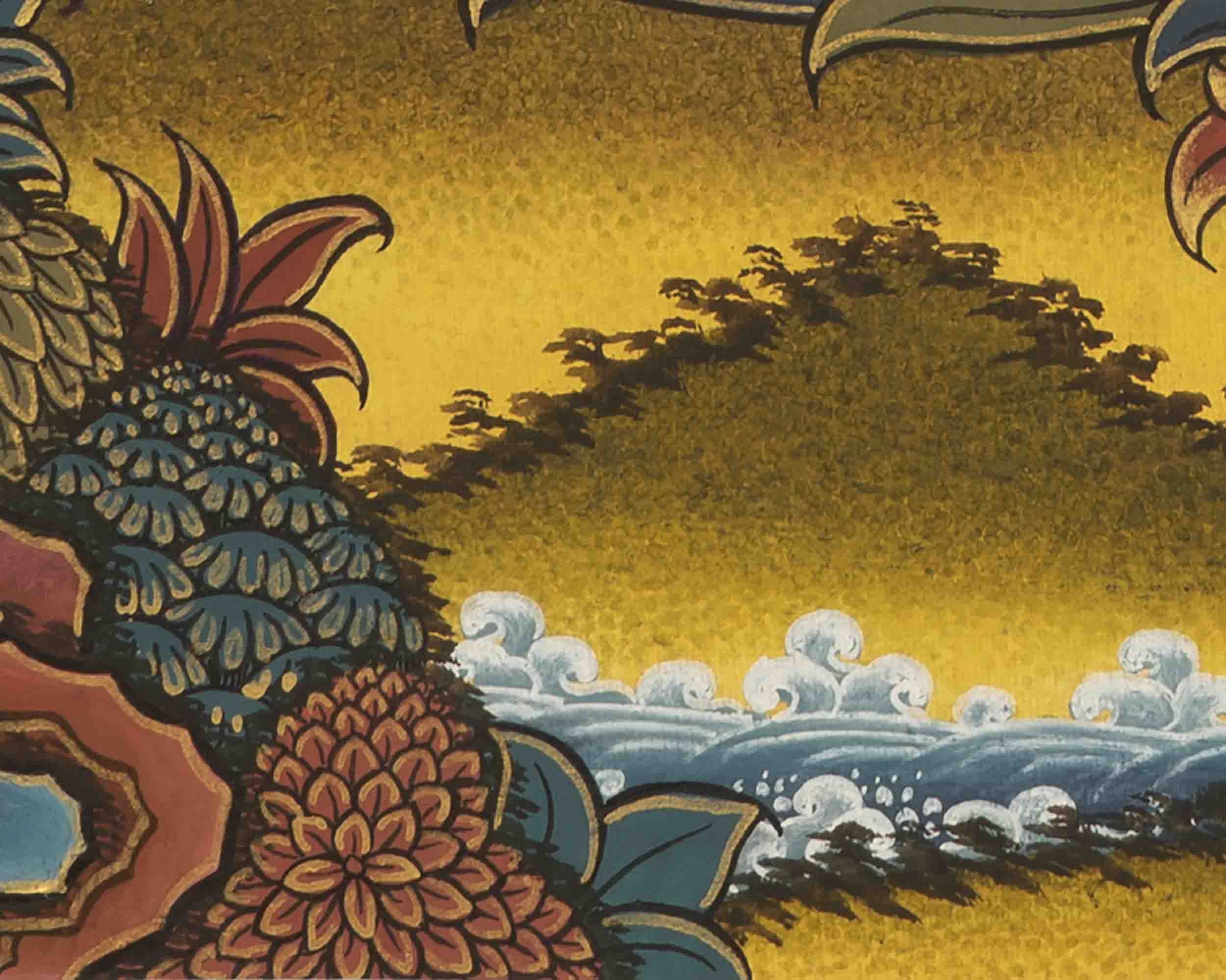 Original Hand Painted Manjushri Bodhisattva Thangka with Brocade | Wall Decoration Painting