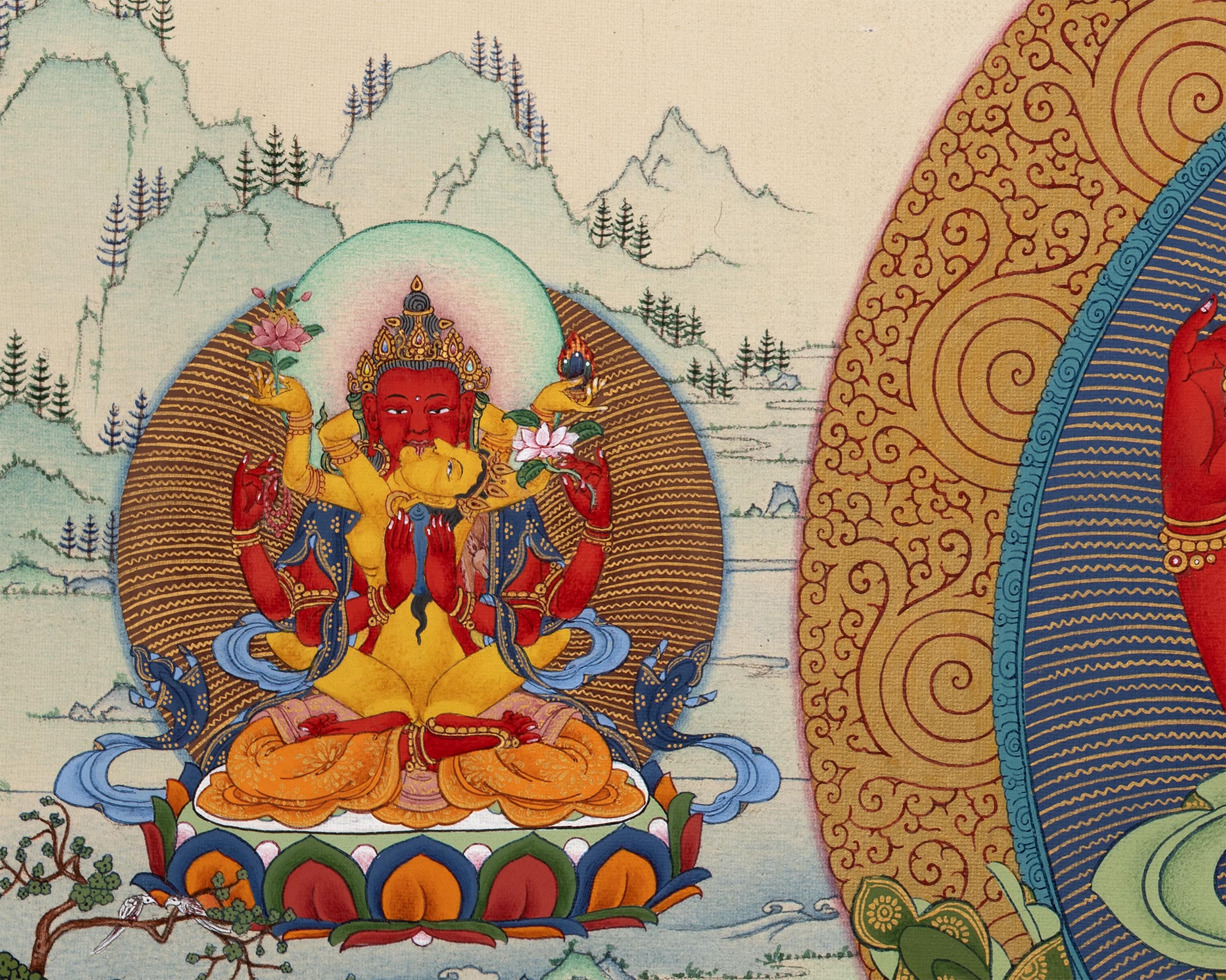 Gyalwa Gyatso (Red Chenrezig- Consort) Mandala, Tibetan Yidam Thangka Painting