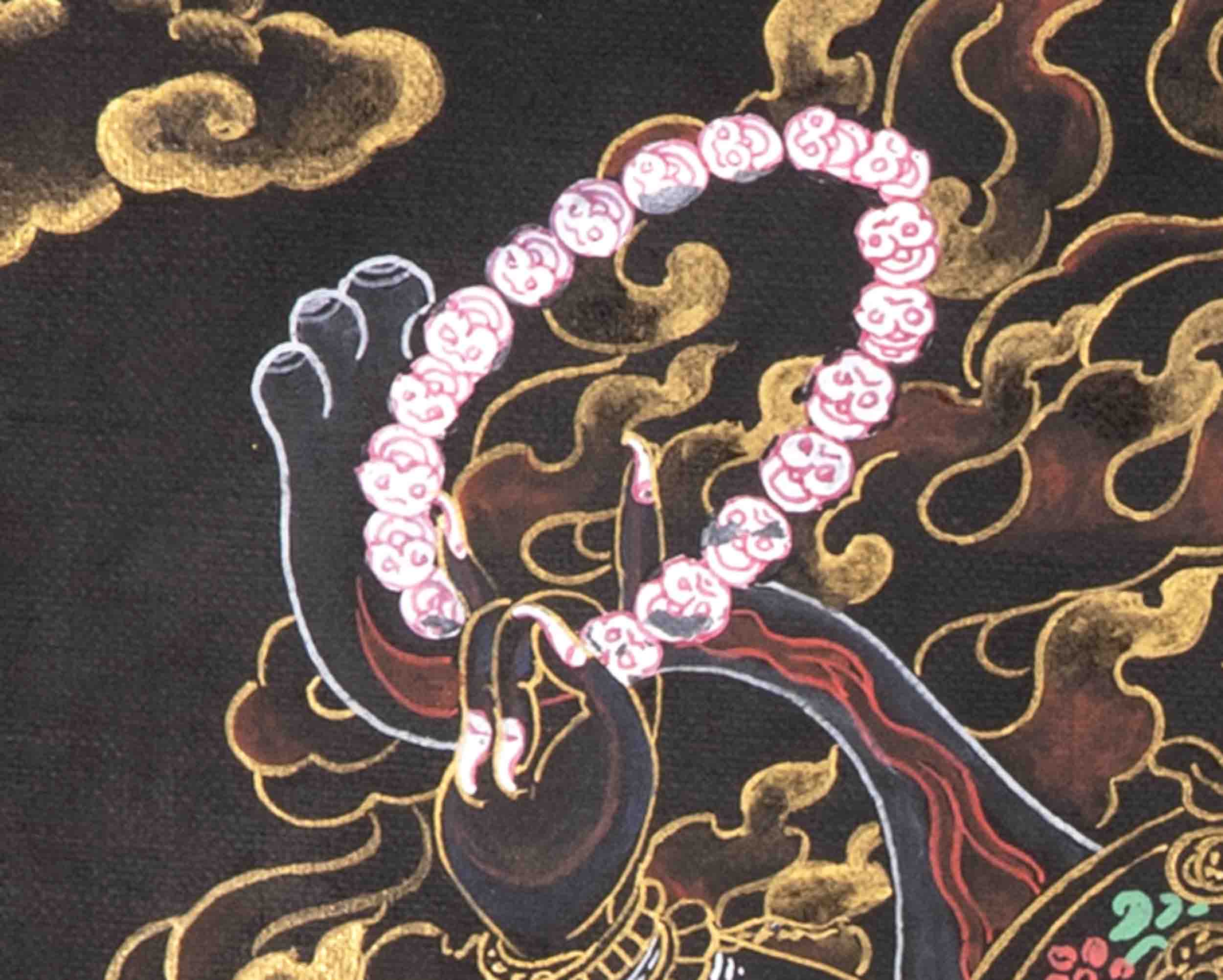 6 Armed Mahakala with Banarasi Silk Brocade | Hand Painted Thangka Art