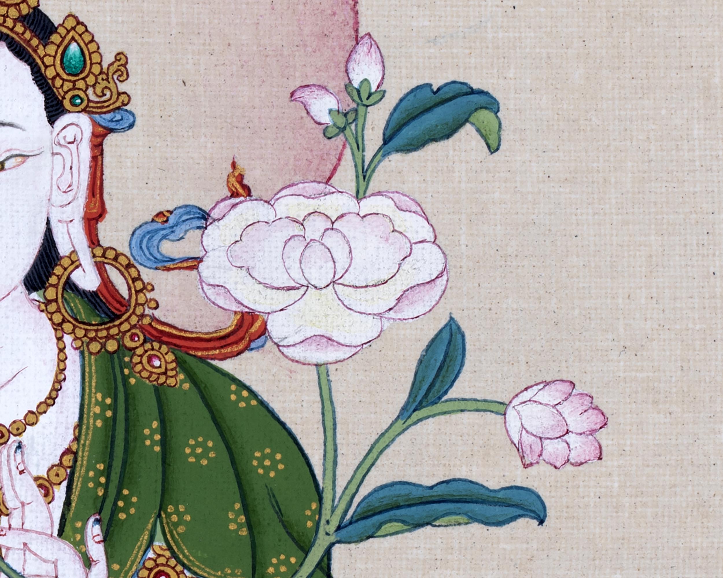 White Tara Thangka | Karma Gadri Style Painting | Female Buddha