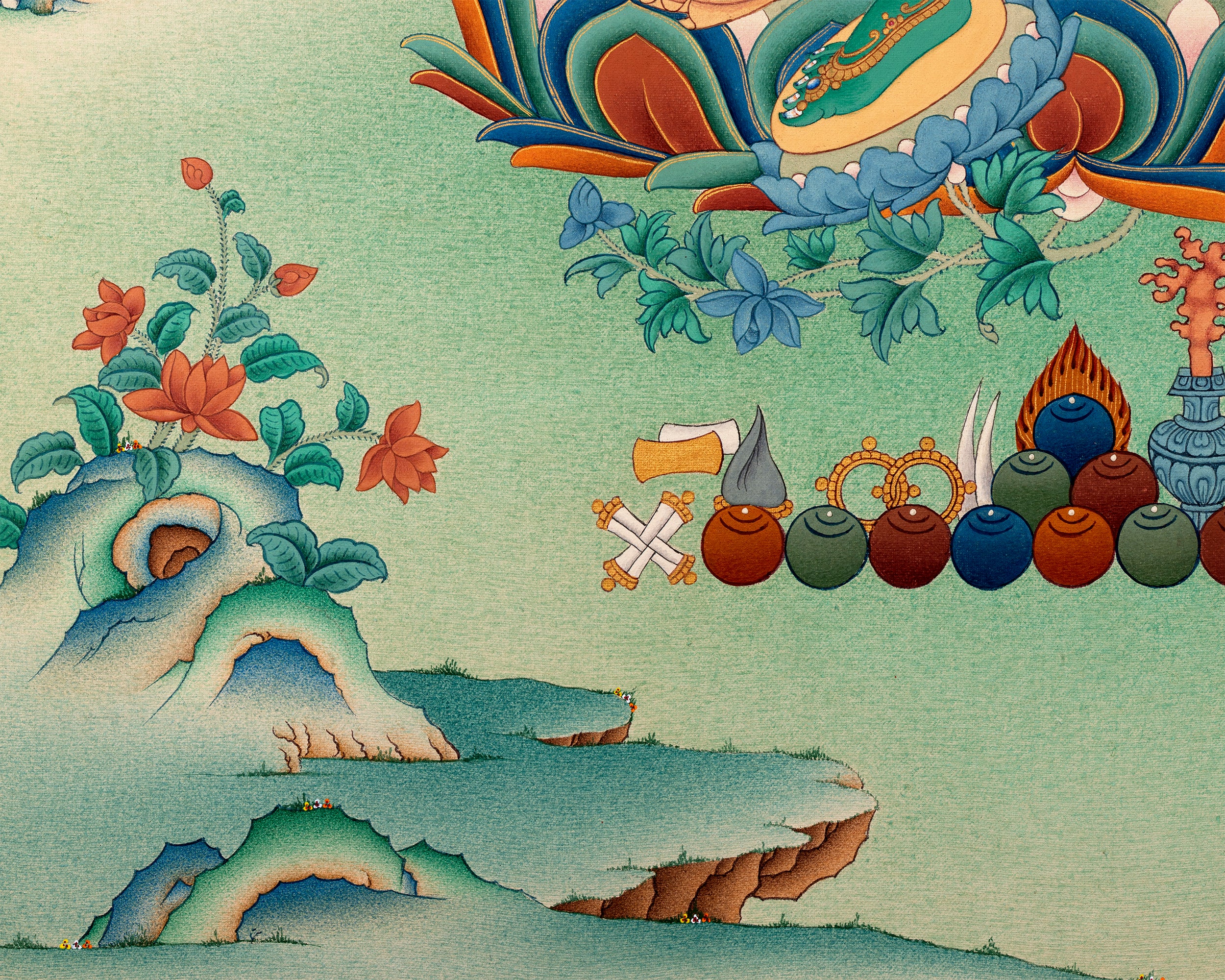 Green Tara | Traditional Tibetan Tara Thangka in Natural stone colors