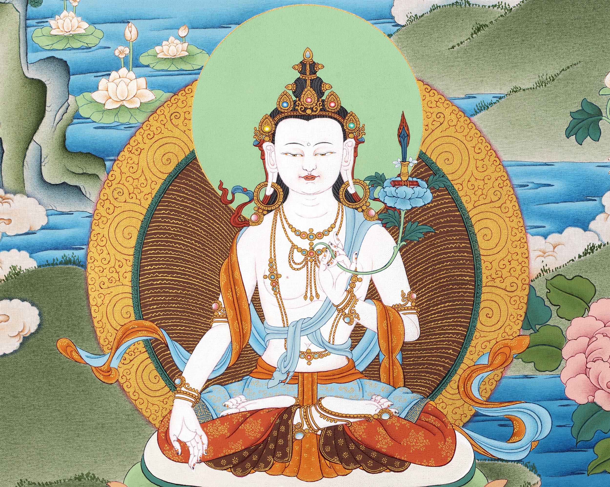 Five Manjushri with Buddha and Bodhisattva Thangka, Tibetan Buddhist Art