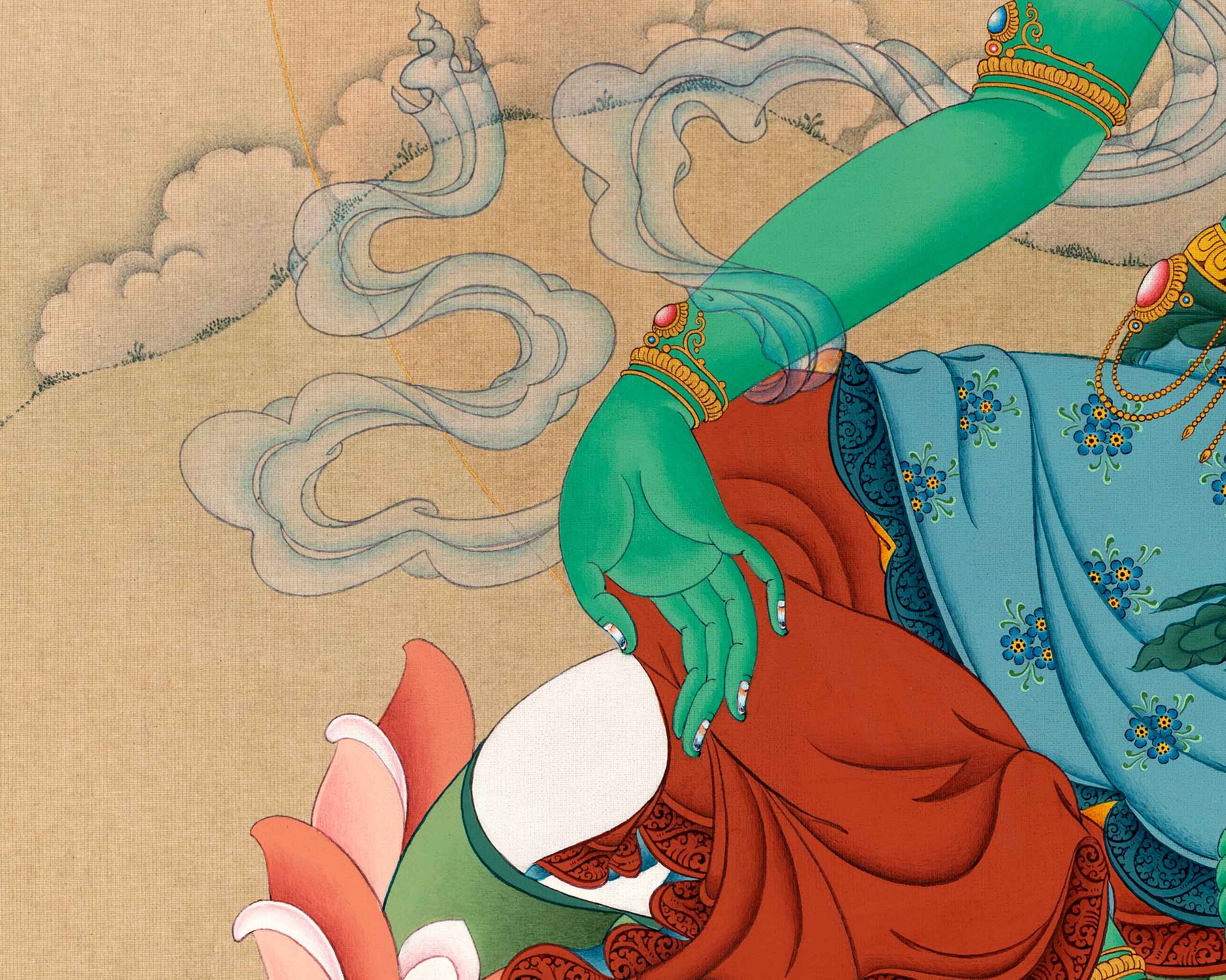 Large Green Tara Deity Painting | Handmade Tara Thangka