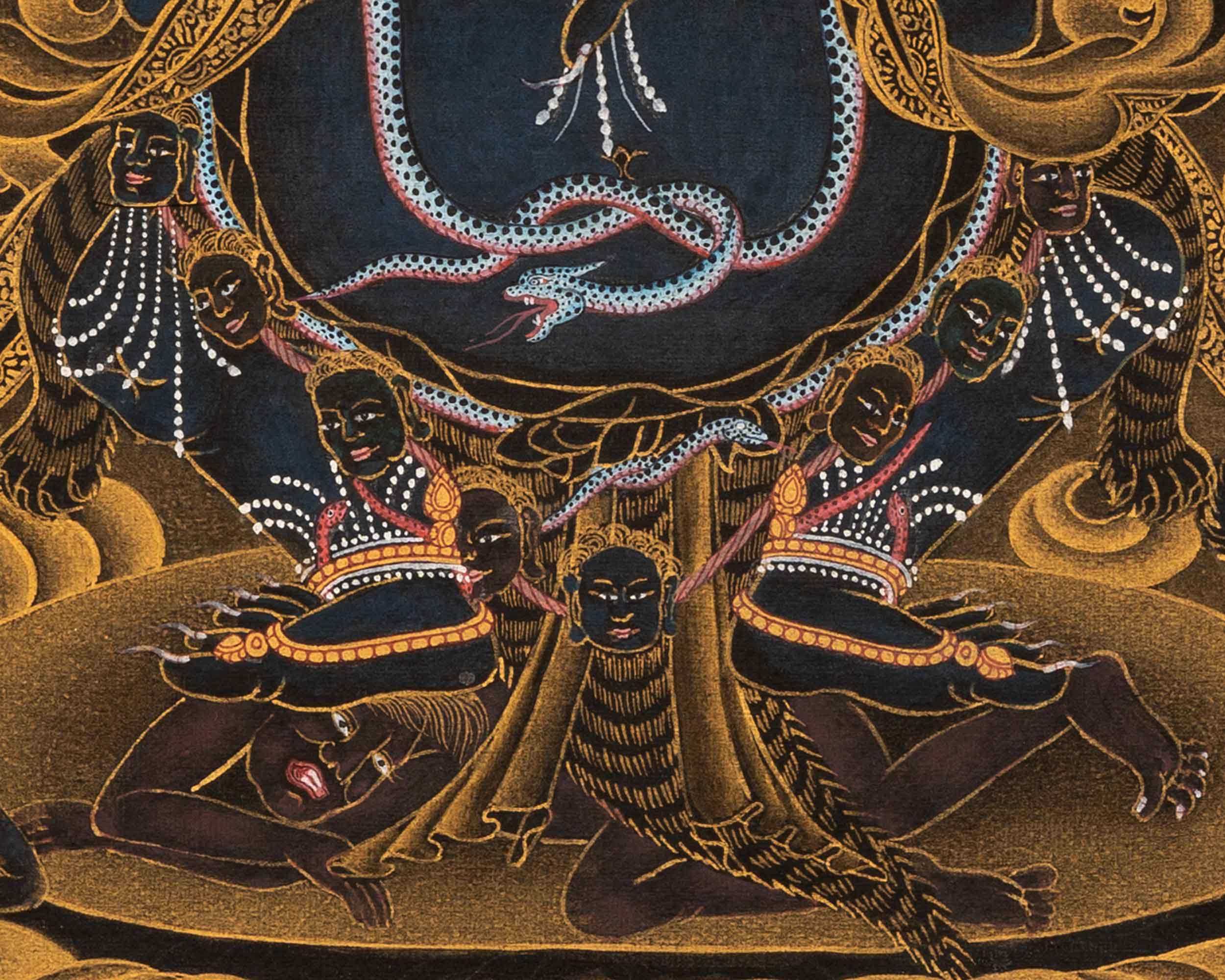 Hand-Painted Himalayan Thangka Of Sakya Mahakala | The Protector Of the Dharma