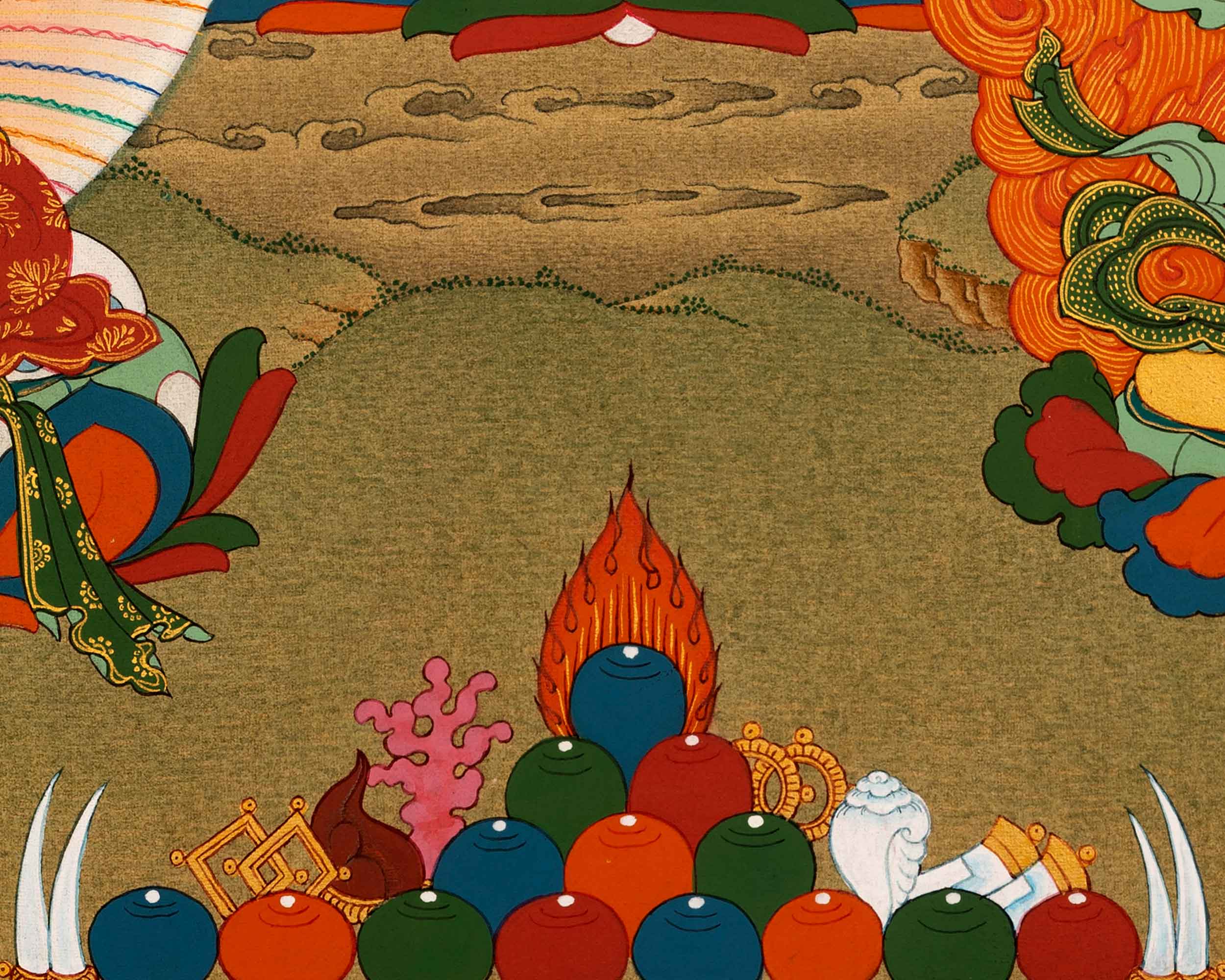 Traditional Chenrezig Avalokiteshvara Thangka | 1000 Armed Chenreizg with Manjushri and Vajrapani