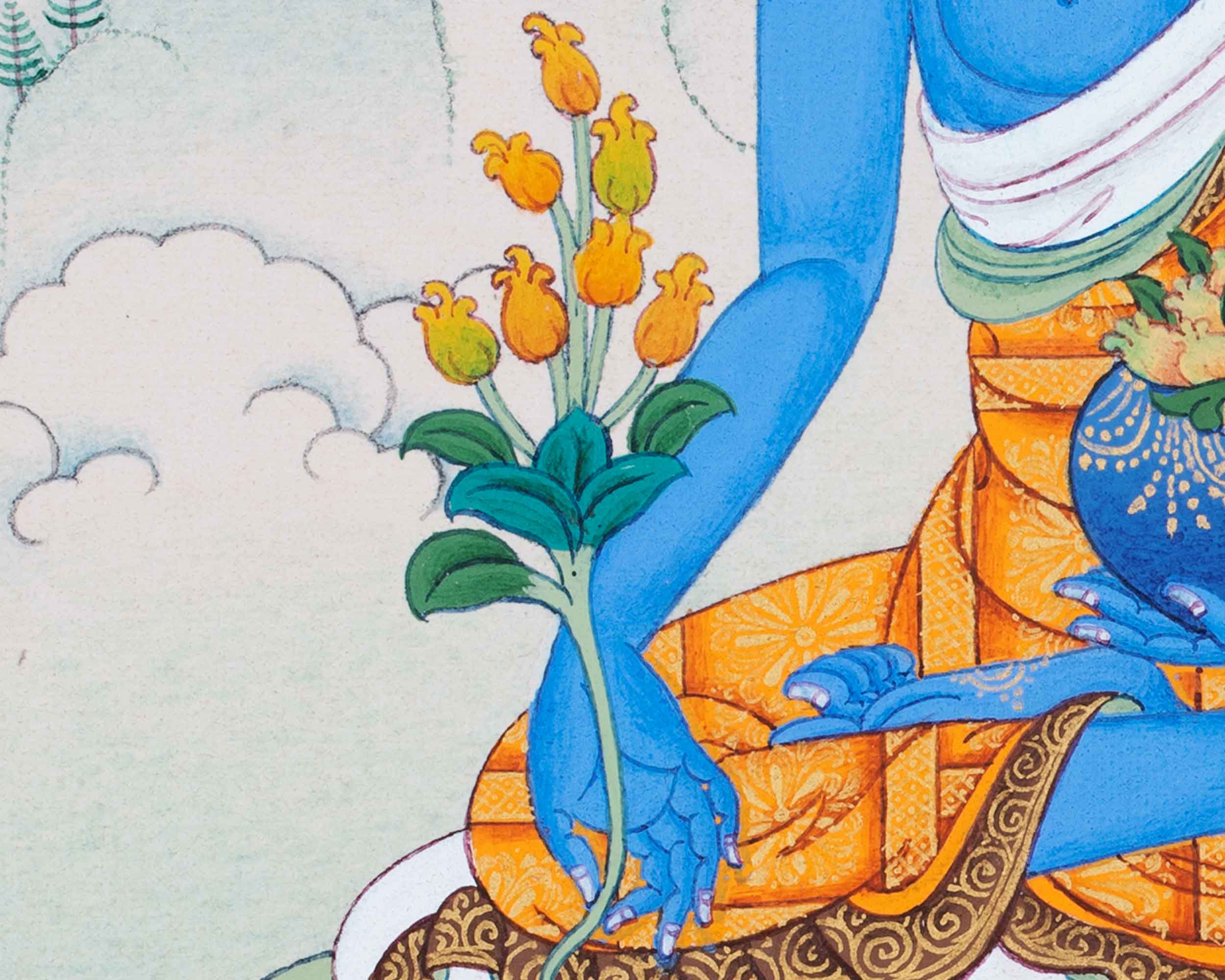 Hand-Painted Thangka For Medicine Buddha Mantra Practice | Traditional Tibetan Buddhist Art