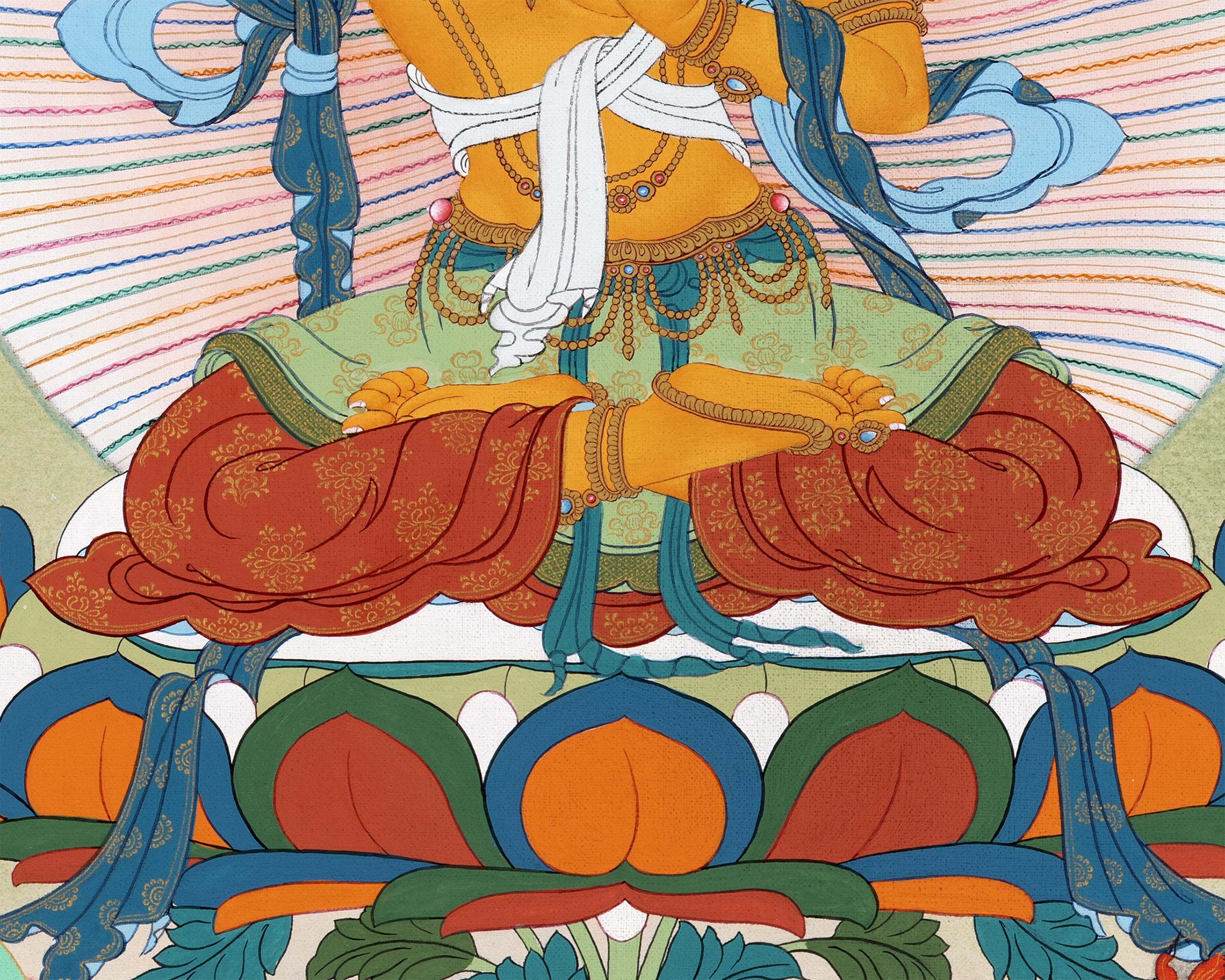 Manjushri With Bodhisattvas | Chenrezig | Vajrapani | Buddhist Deity Thangka
