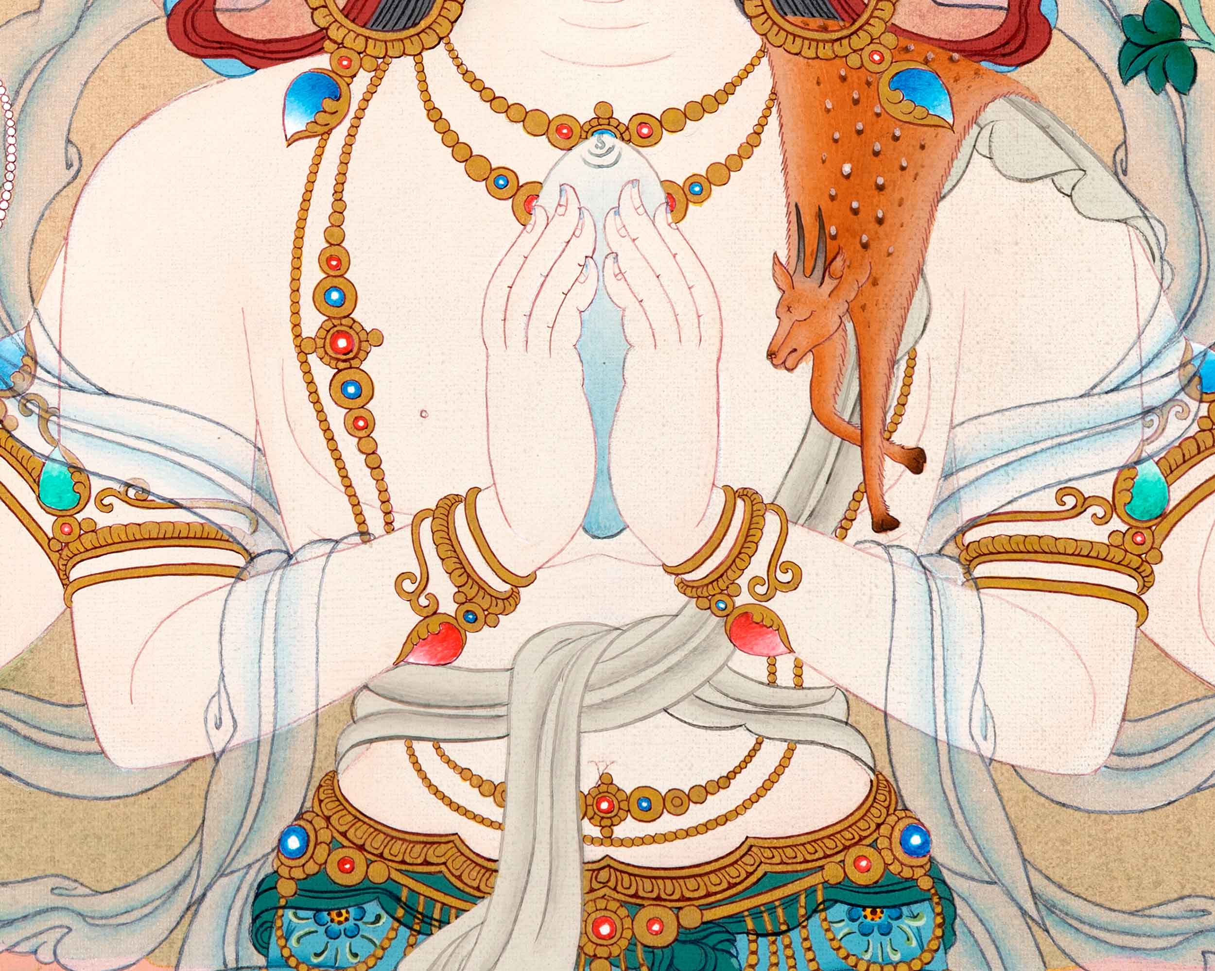 Four Armed Chenrezig Thangka | Traditional Bodhisattva Art