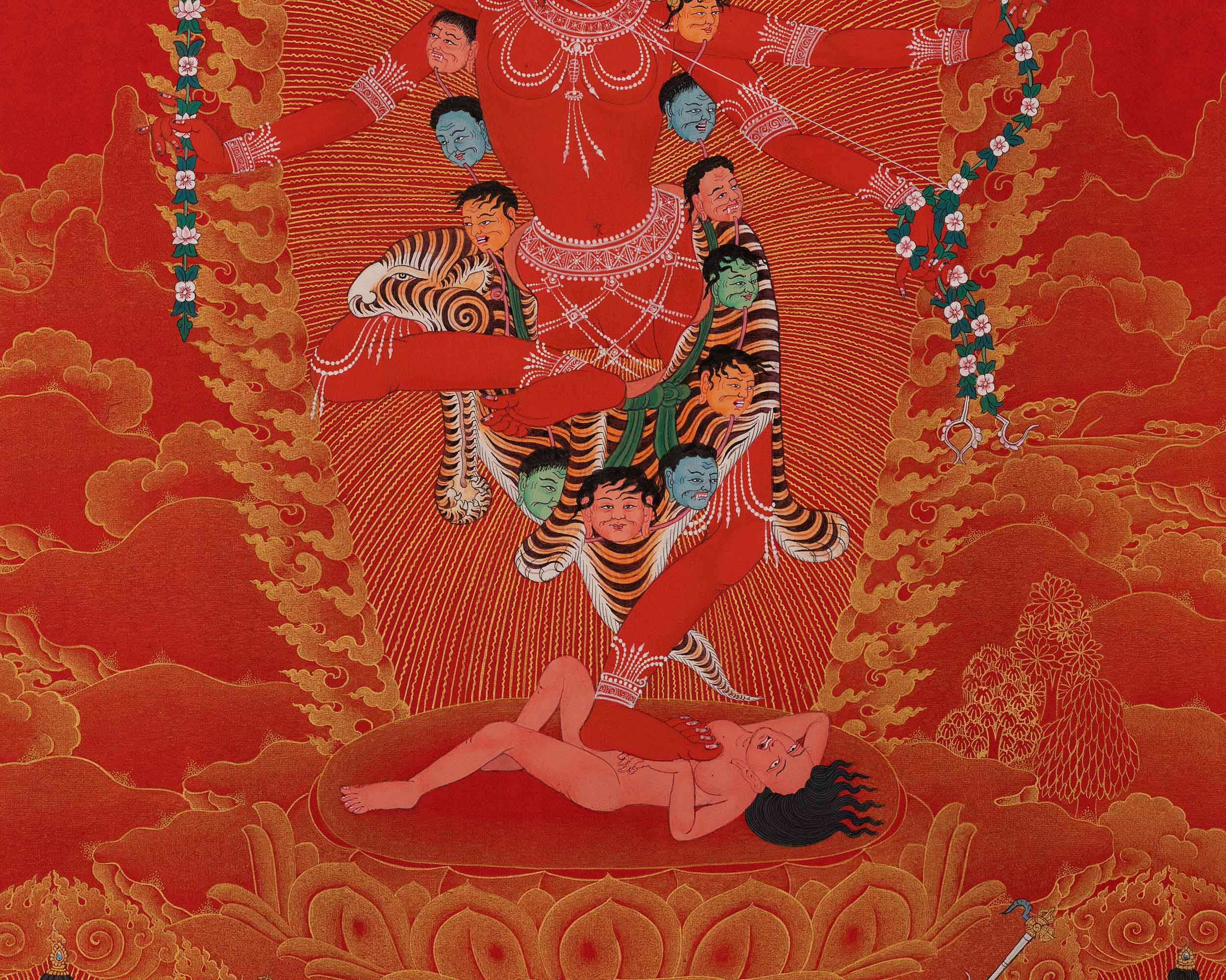 Kurukulle Sadhana Thangka | Kurukulla With Ganesha And Takiraja