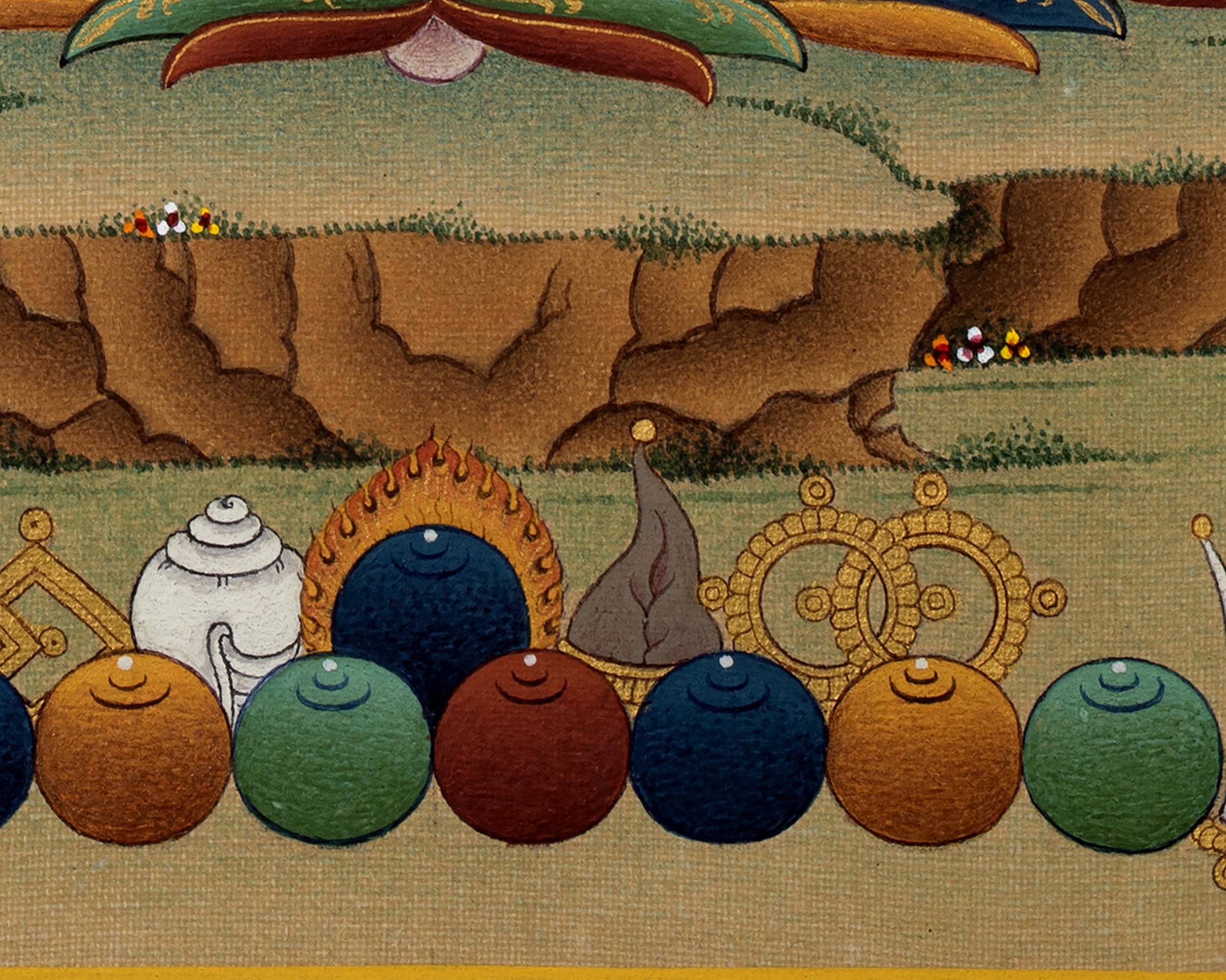 White Tara with Namgyalma, Amitayus Buddha | Treasure Bodhisattva | Tibetan Thangka