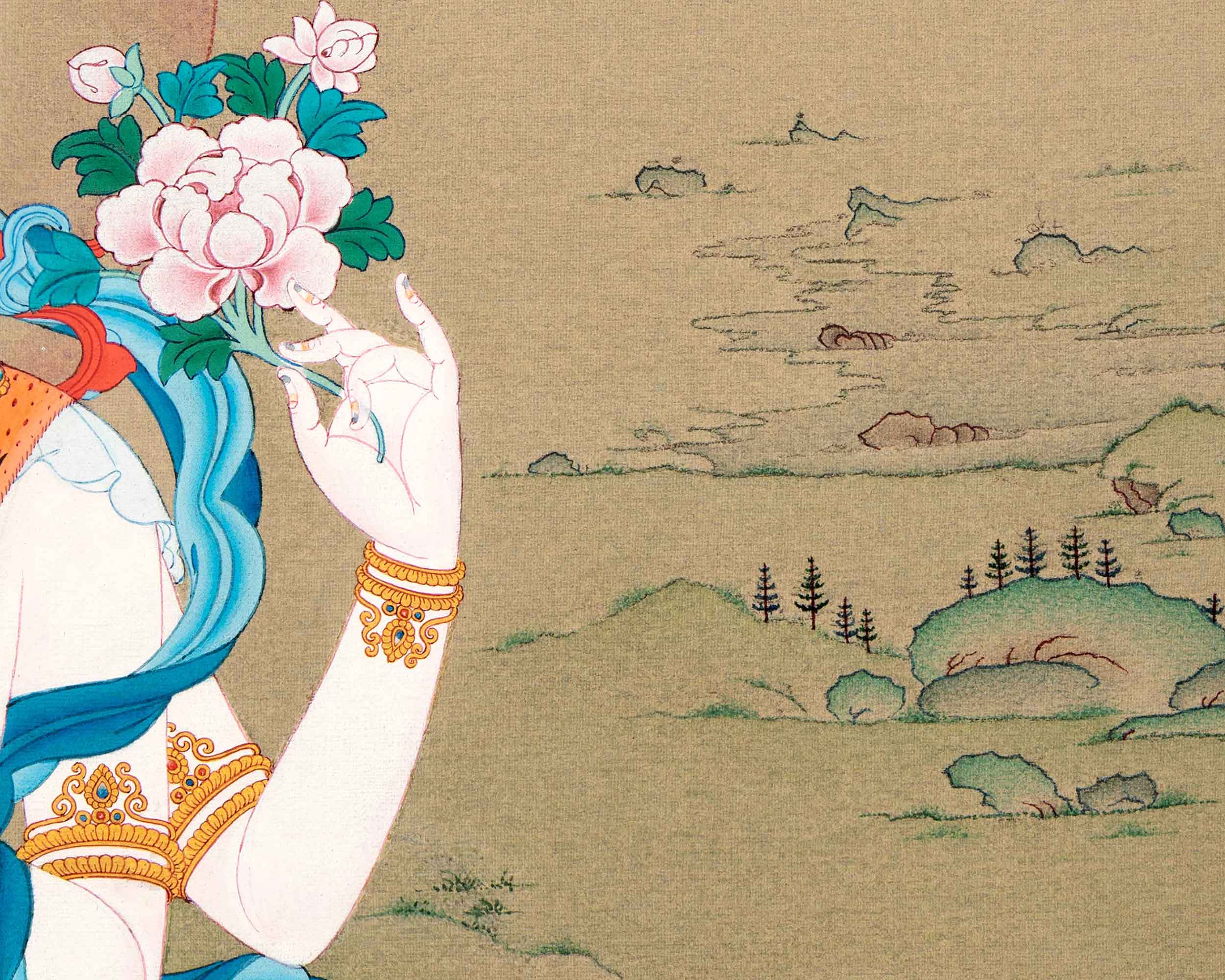 Small Avalokiteshvara Thangka | Traditionally Hand Painted 24K Gold Buddhist Painting