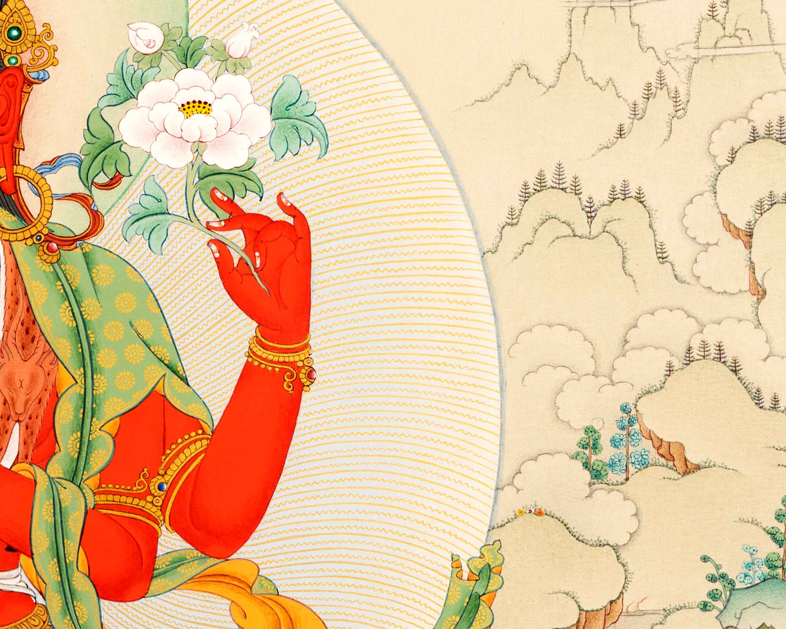 Red Chenrezig With Amitabha Buddha Print | Gyalwa Gyasto Thangka Print