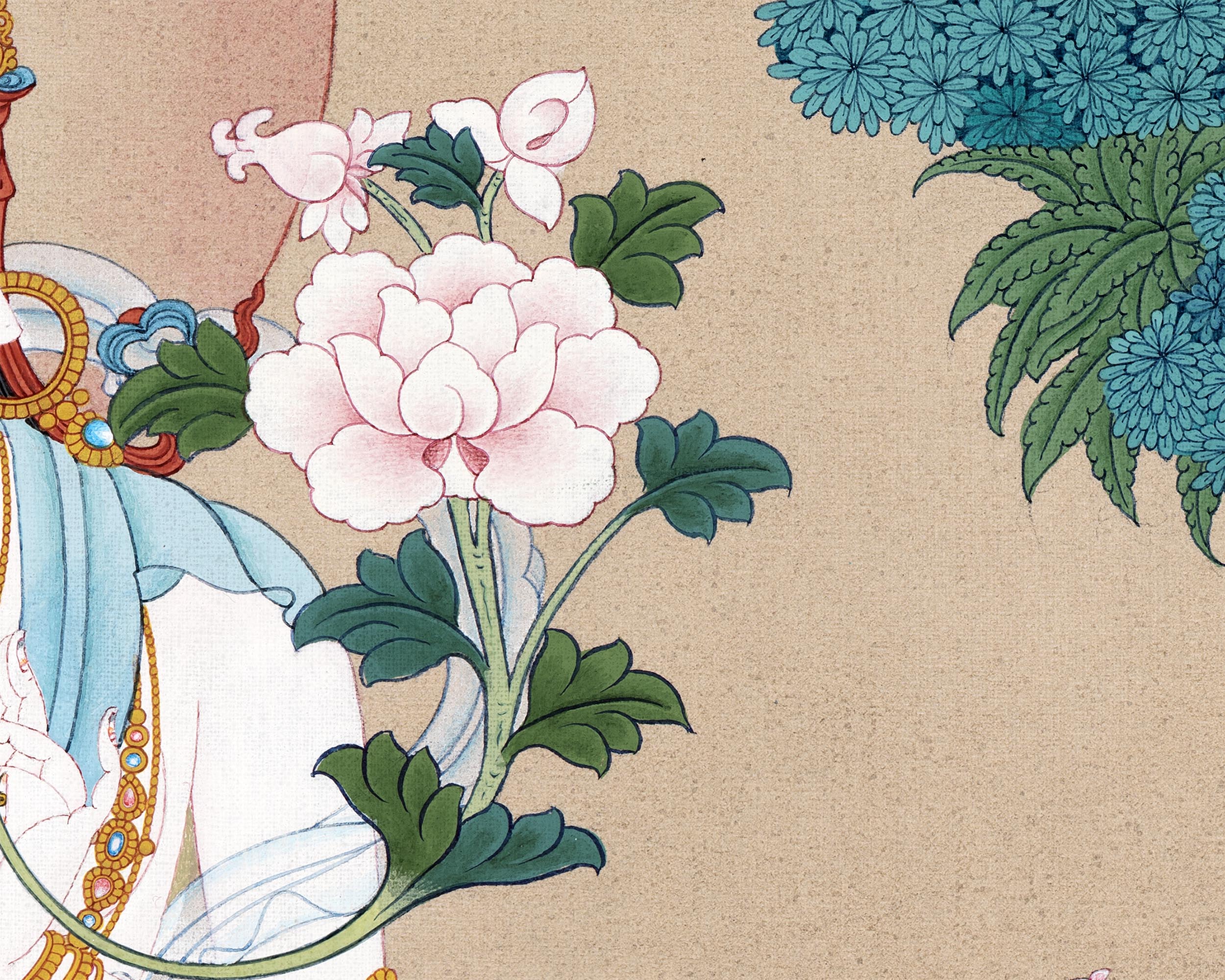 White Tara Thangka | Tibetan painting in 24k Gold