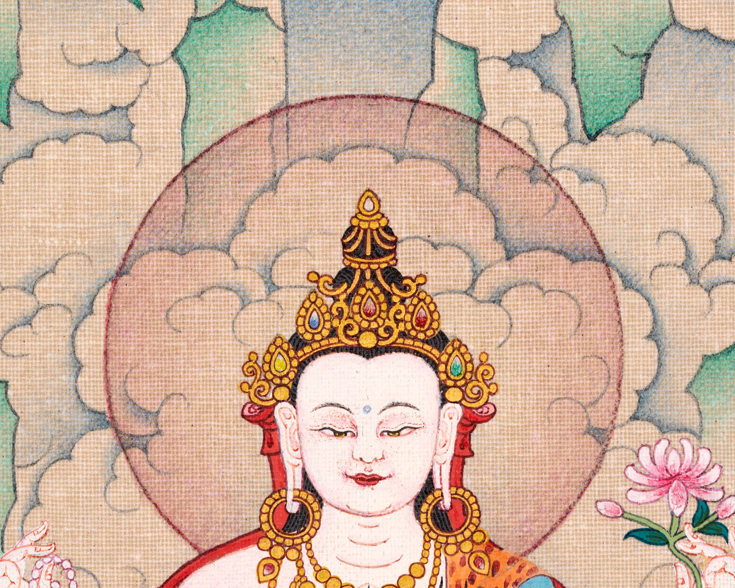 Chenrezig Thangka, 4 Armed Bodhisattva Avalokiteshvara ,Hand-painted Tibetan Painting