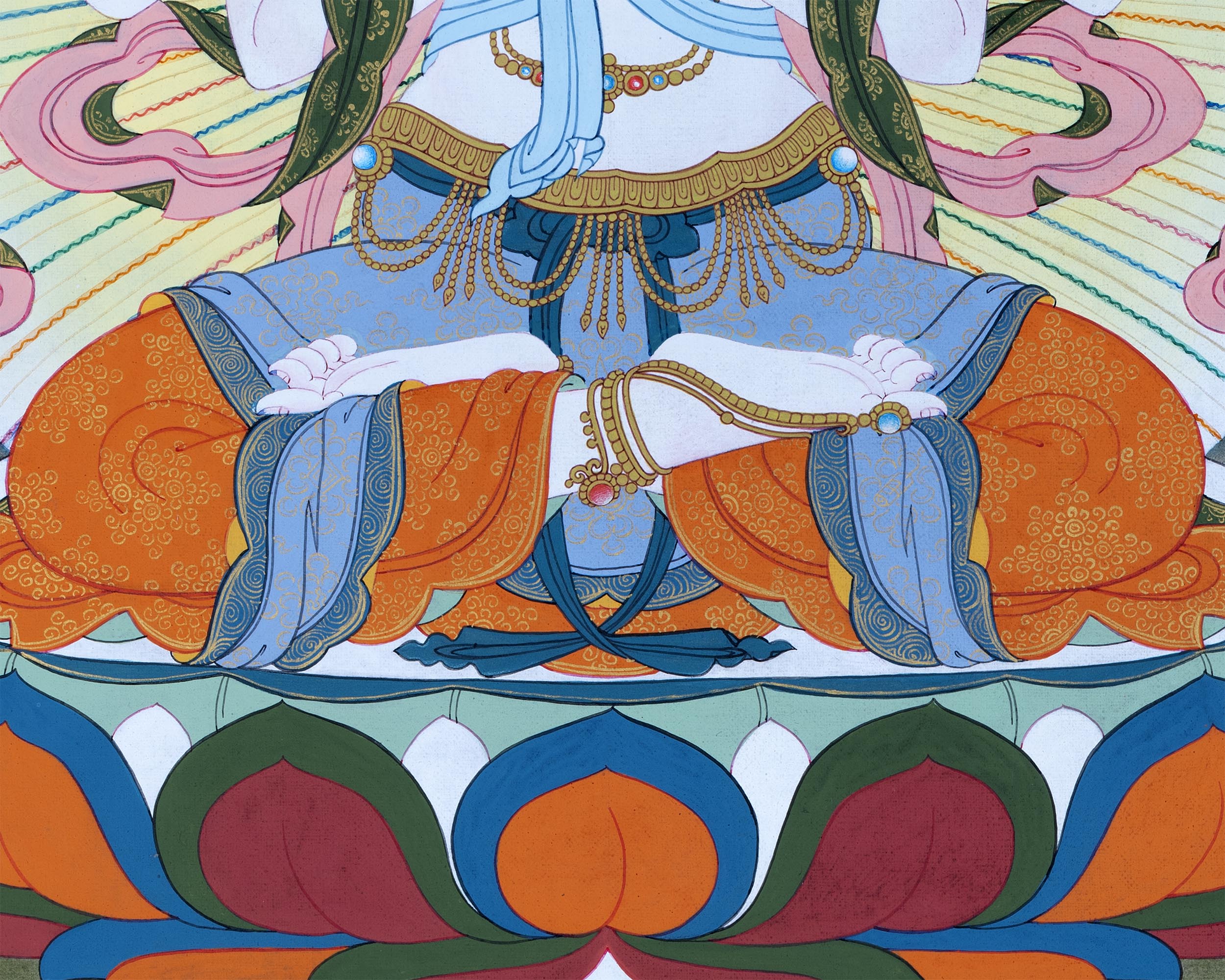 Four Armed Chenrezig Thangka Art | Tibetan Buddhist Deity Of Compassion