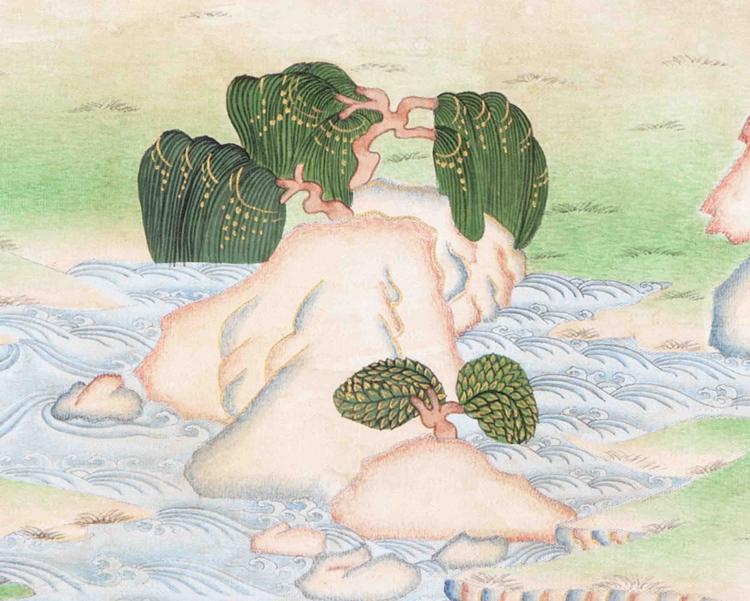 30+ Years Old Thangka With Dhaka Fabric Brocade | Wall Hanging