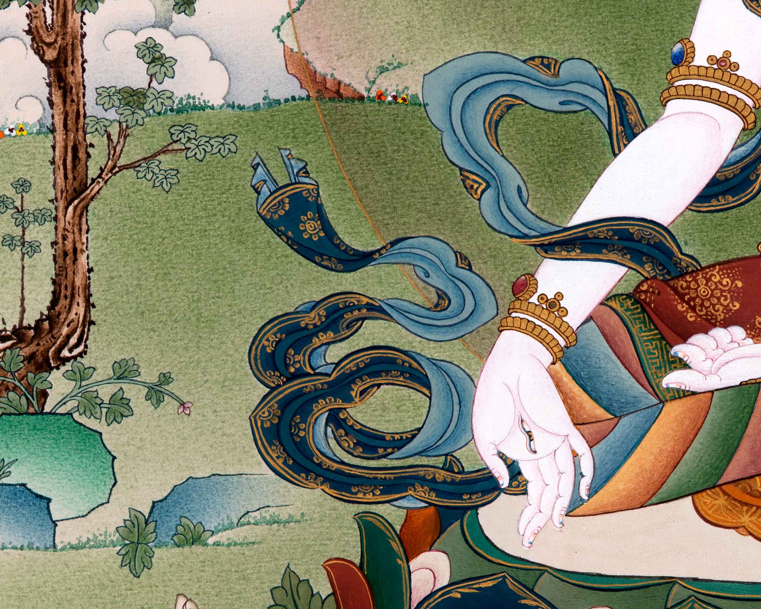 White Tara Goddess Thangka | Traditionally Hand Painted Buddhist Art