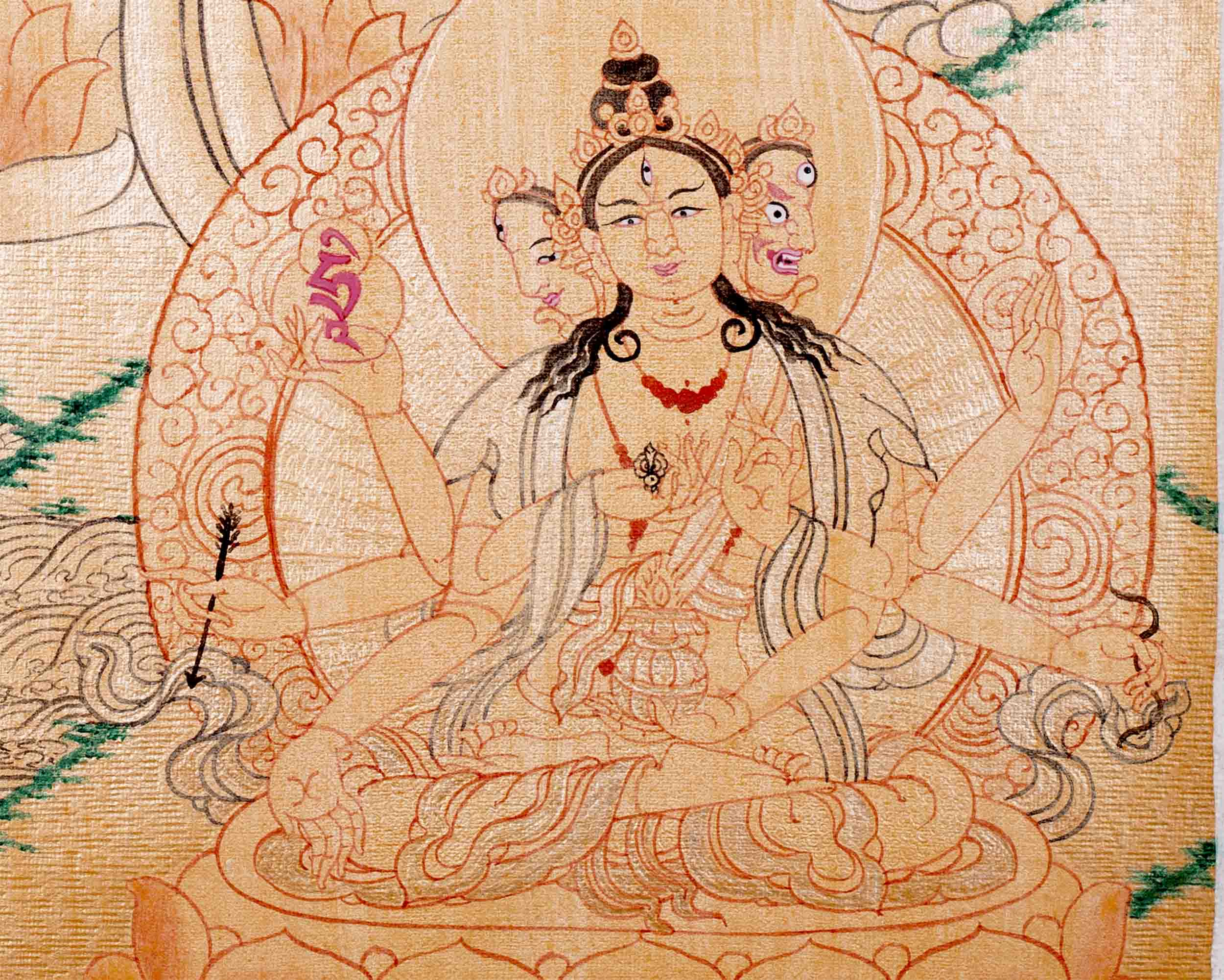 Green Tara Gold Thangka | Wall Hanging Healing Art