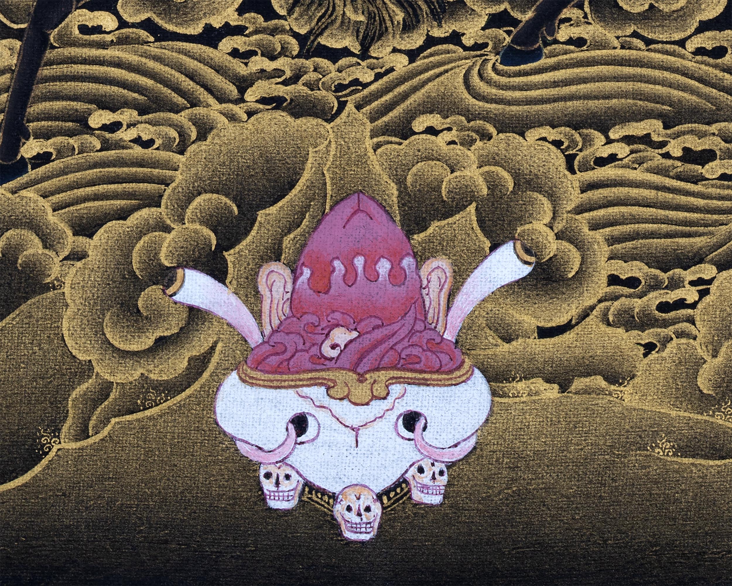 Shri Devi Magzor Gyalmo Thangka | Motherly Buddhist Protector | Black And Gold Art