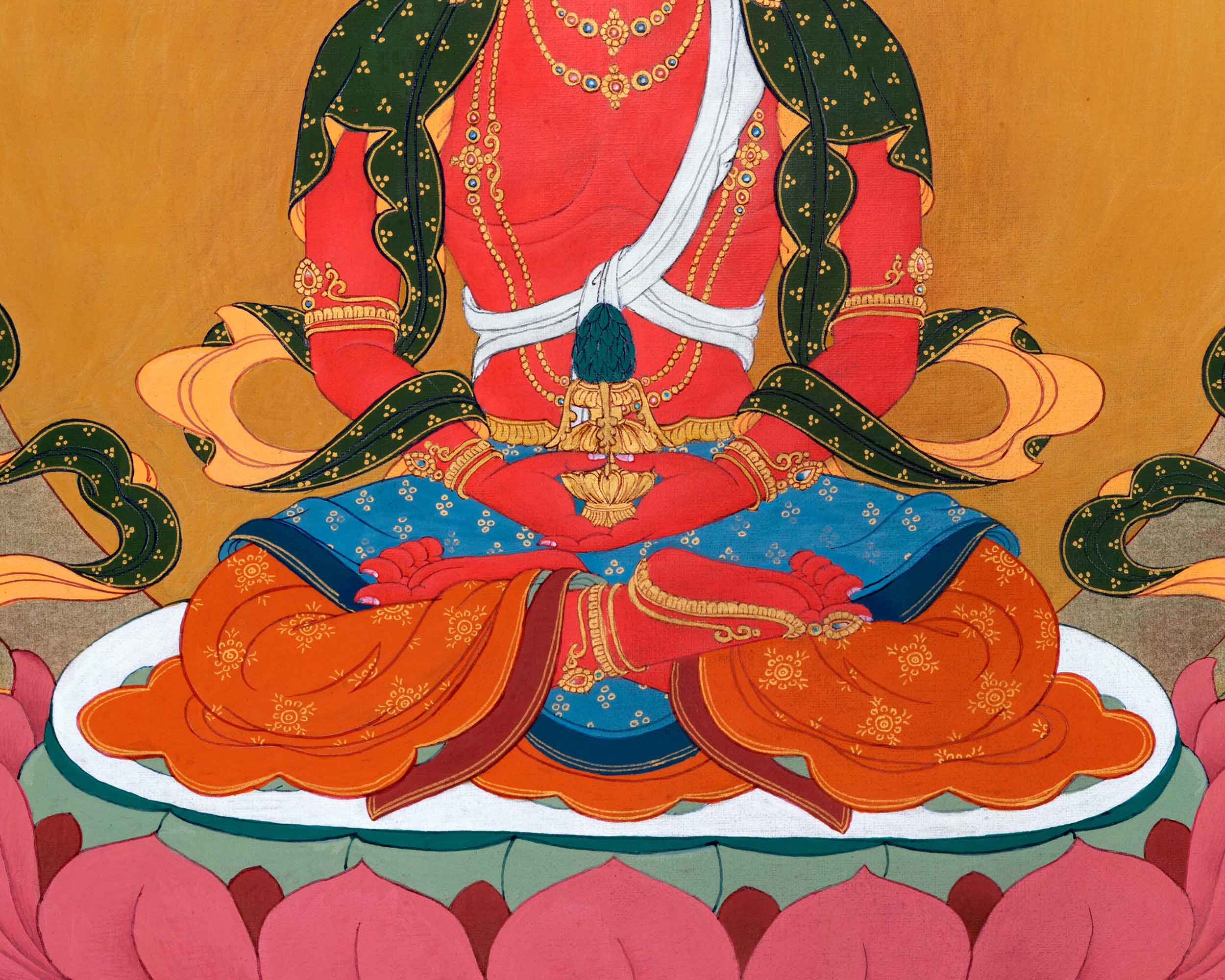 Amitayus With White Tara & Namgyalma | Hand-Painted Thangka For Amitayus Buddha Mantra Practice