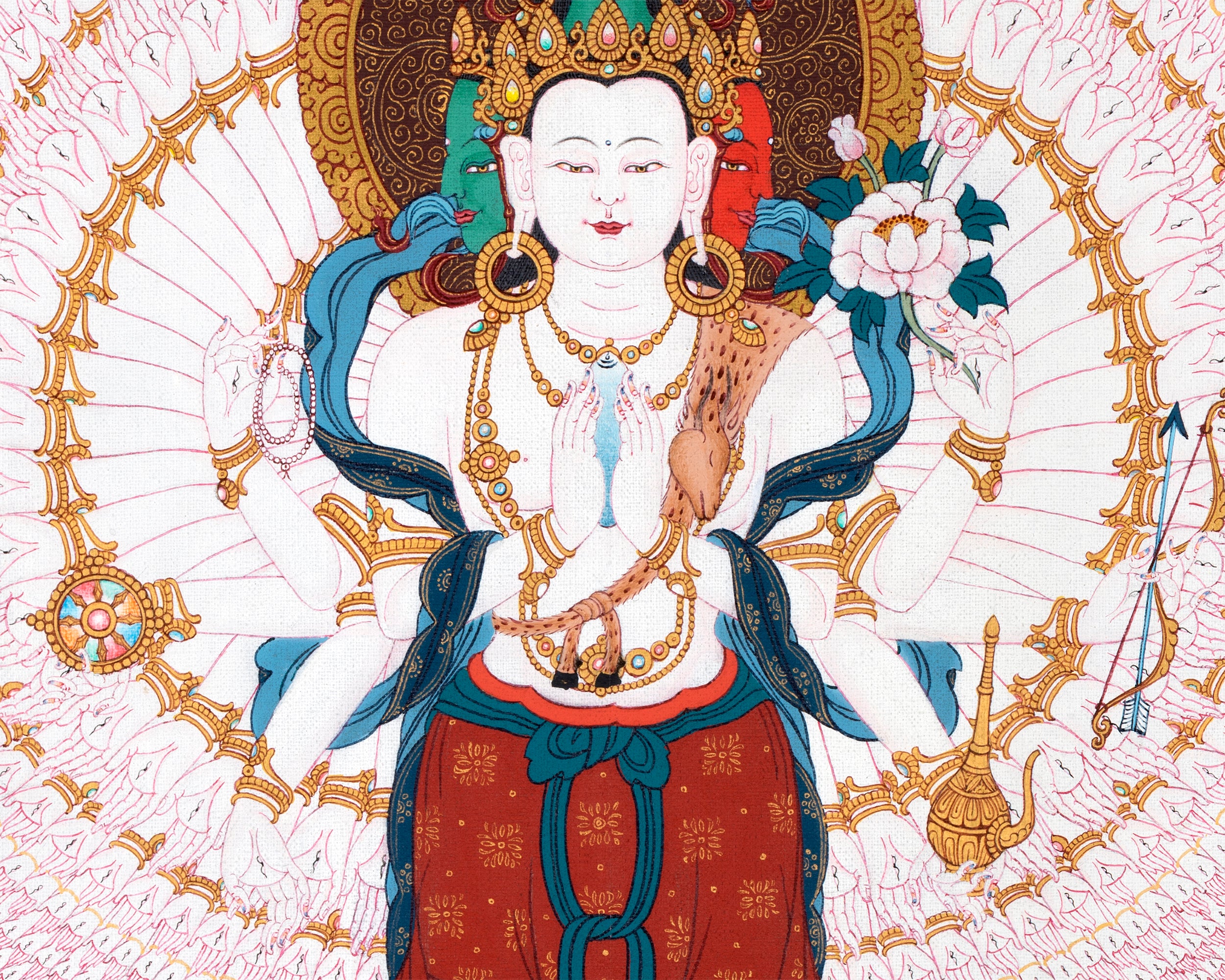 Avalokiteshvara, Manjushri & Vajrapani Thangka, 1000 Armed Chenrezig, Tibetan Buddhist Art