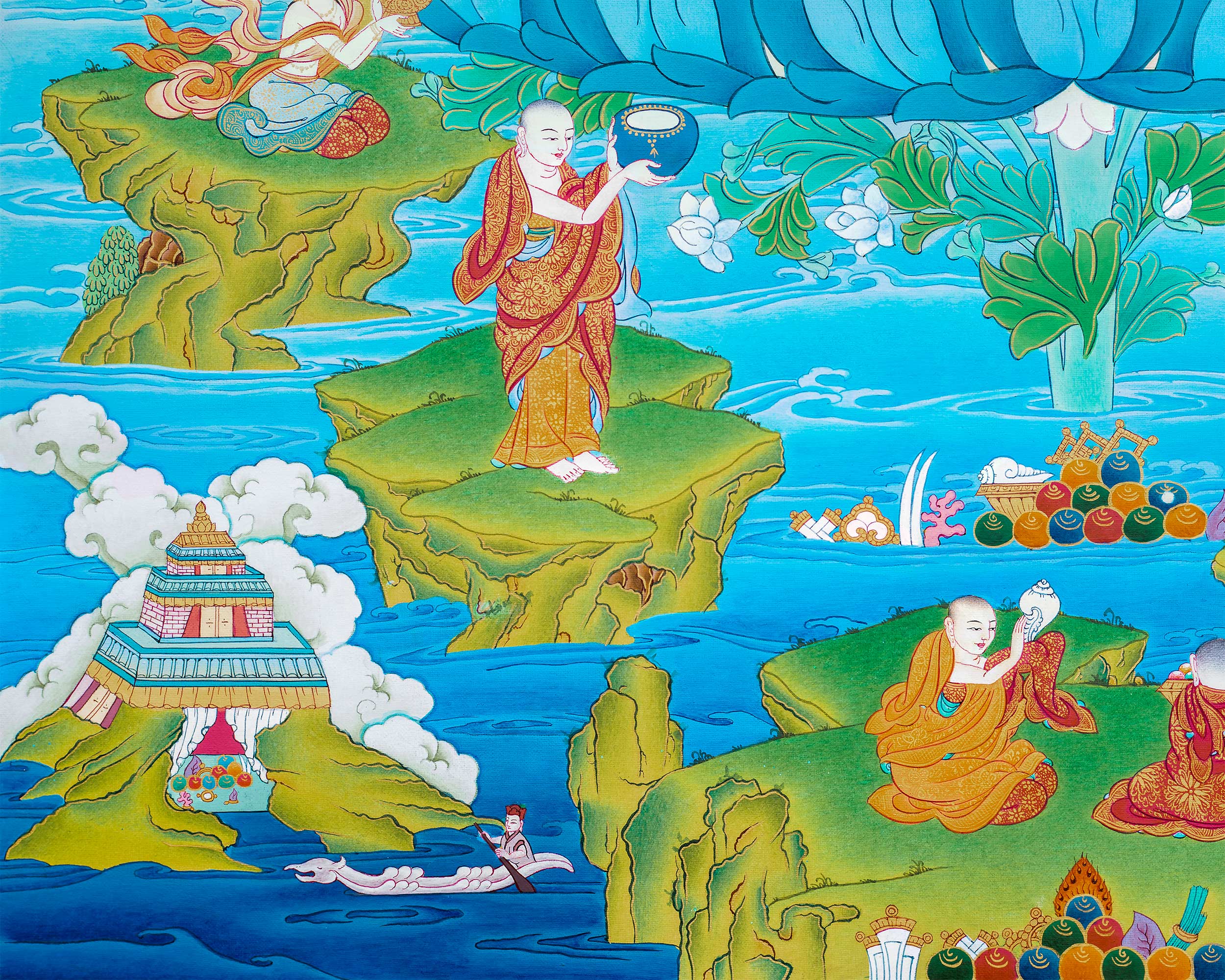 White Tara With Umbrella | Mother Deity Thangka Painting | Buddhist
