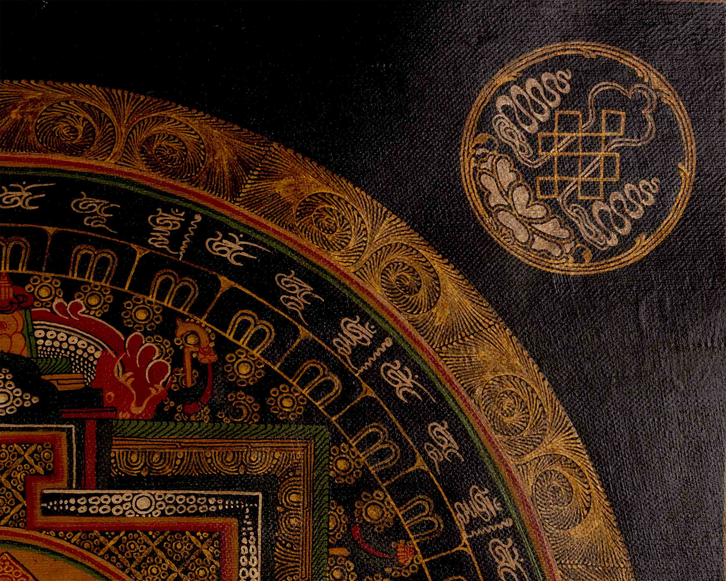 Oil Varnished Endless Knot Mandala Thangka | Hand Painted Mandala Art