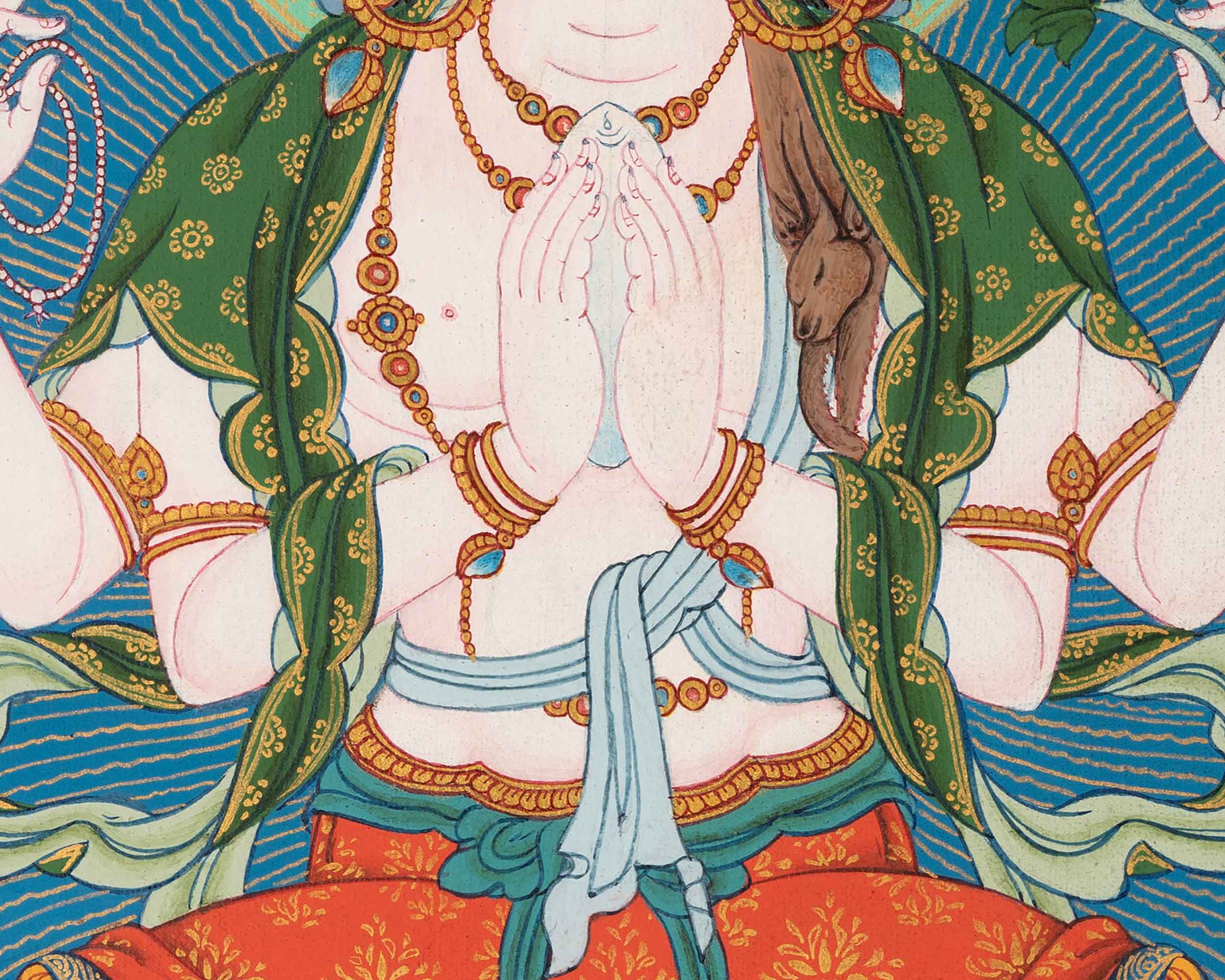 4 Armed Avalokiteshvara Thangka | High-Quality Tibetan Art