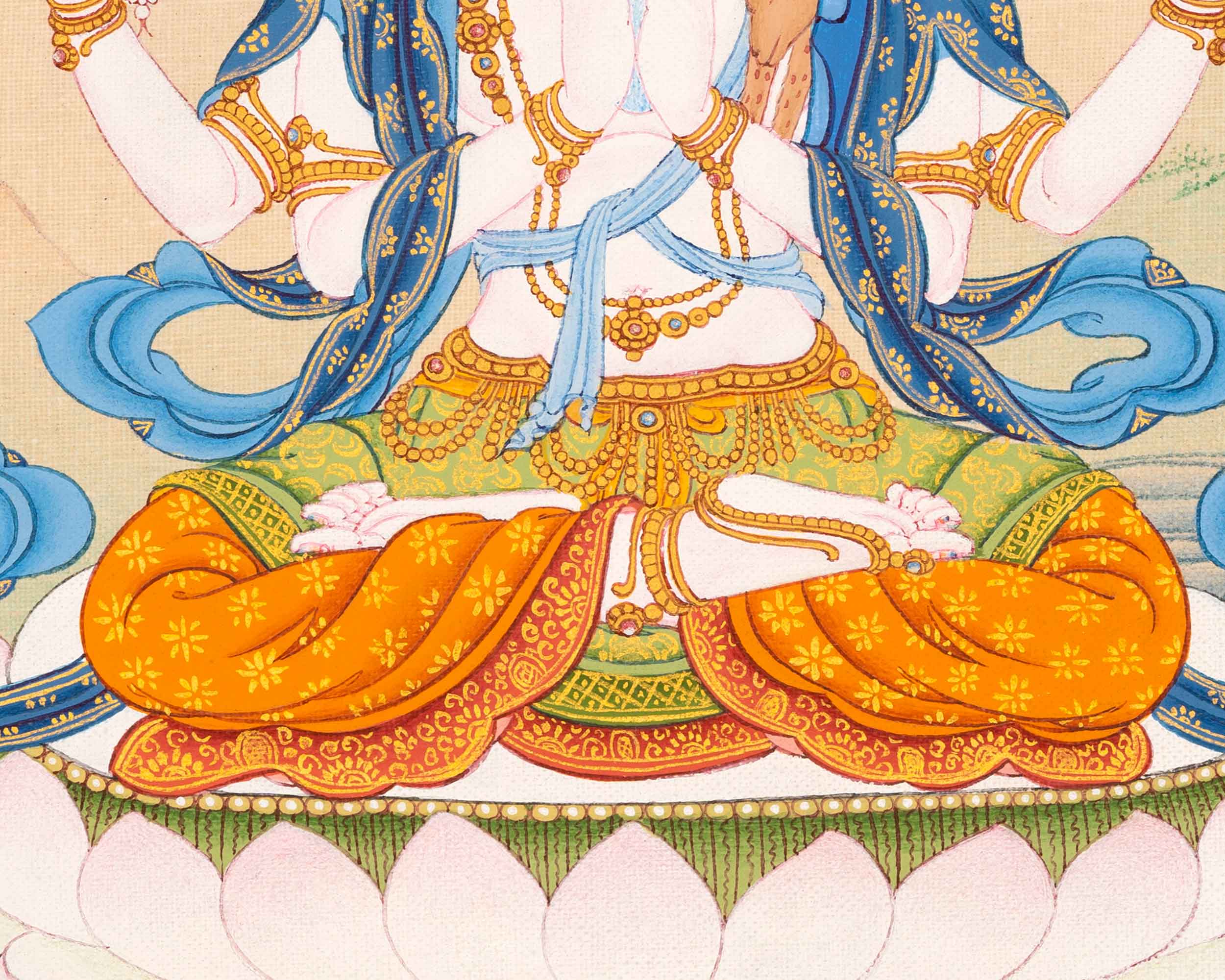 Chenrezig Buddha Thangka Art | Hand-Painted Buddhist Deity Painting