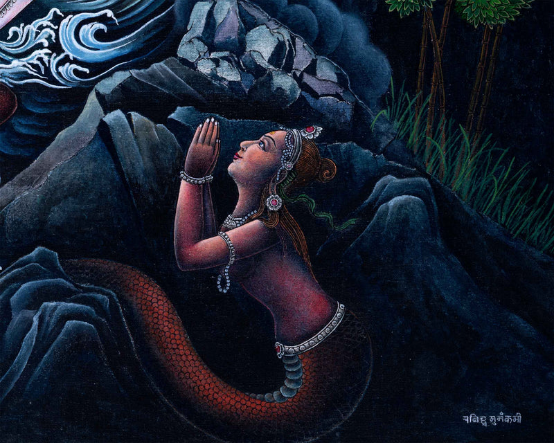 Ganga Goddess Giclee Print For Prayers | Traditional Newari Paubha Art Prints For Wall Hanging